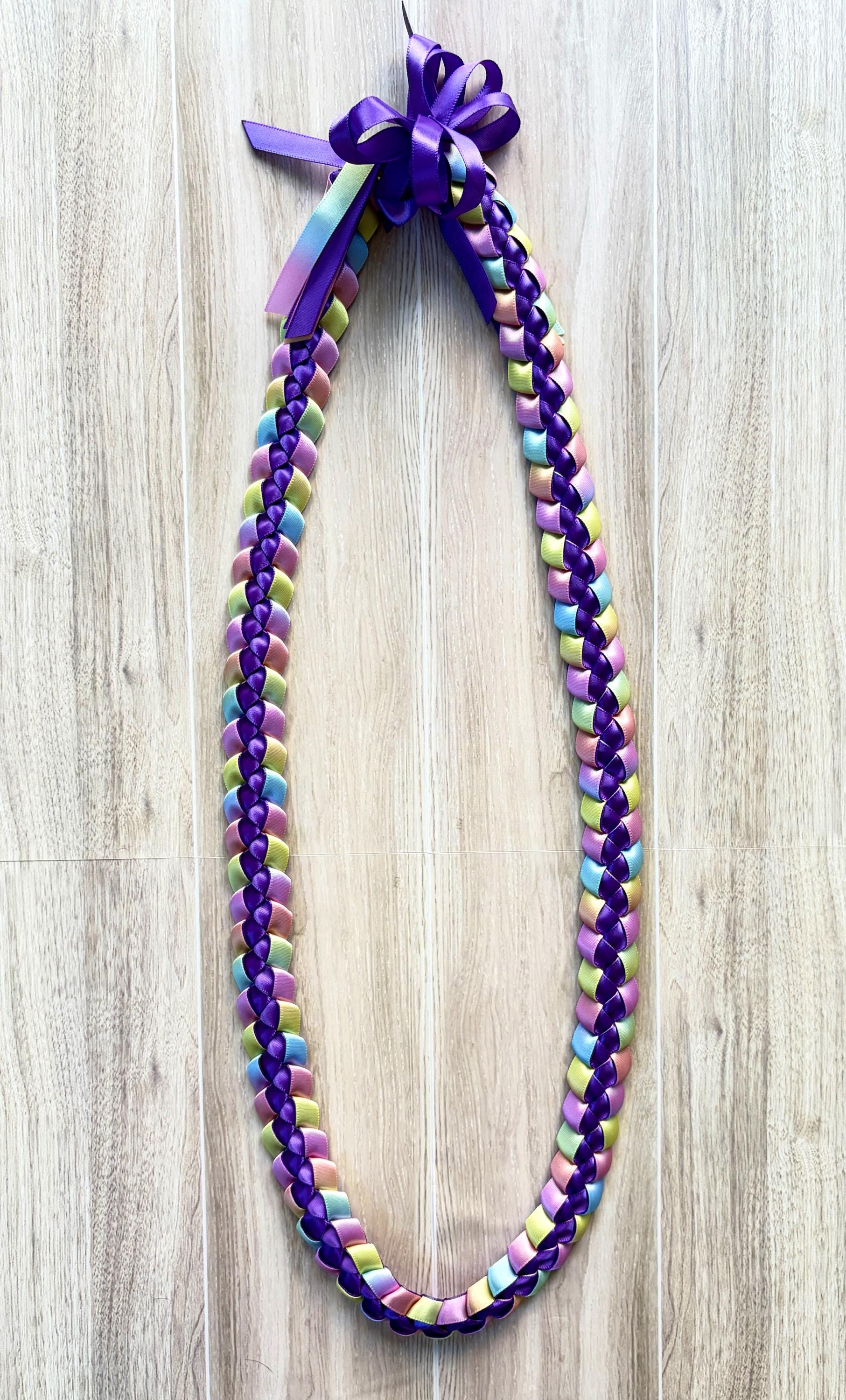 Dark Purple and Pastel Multicolor 3/8" Ribbon Lei
