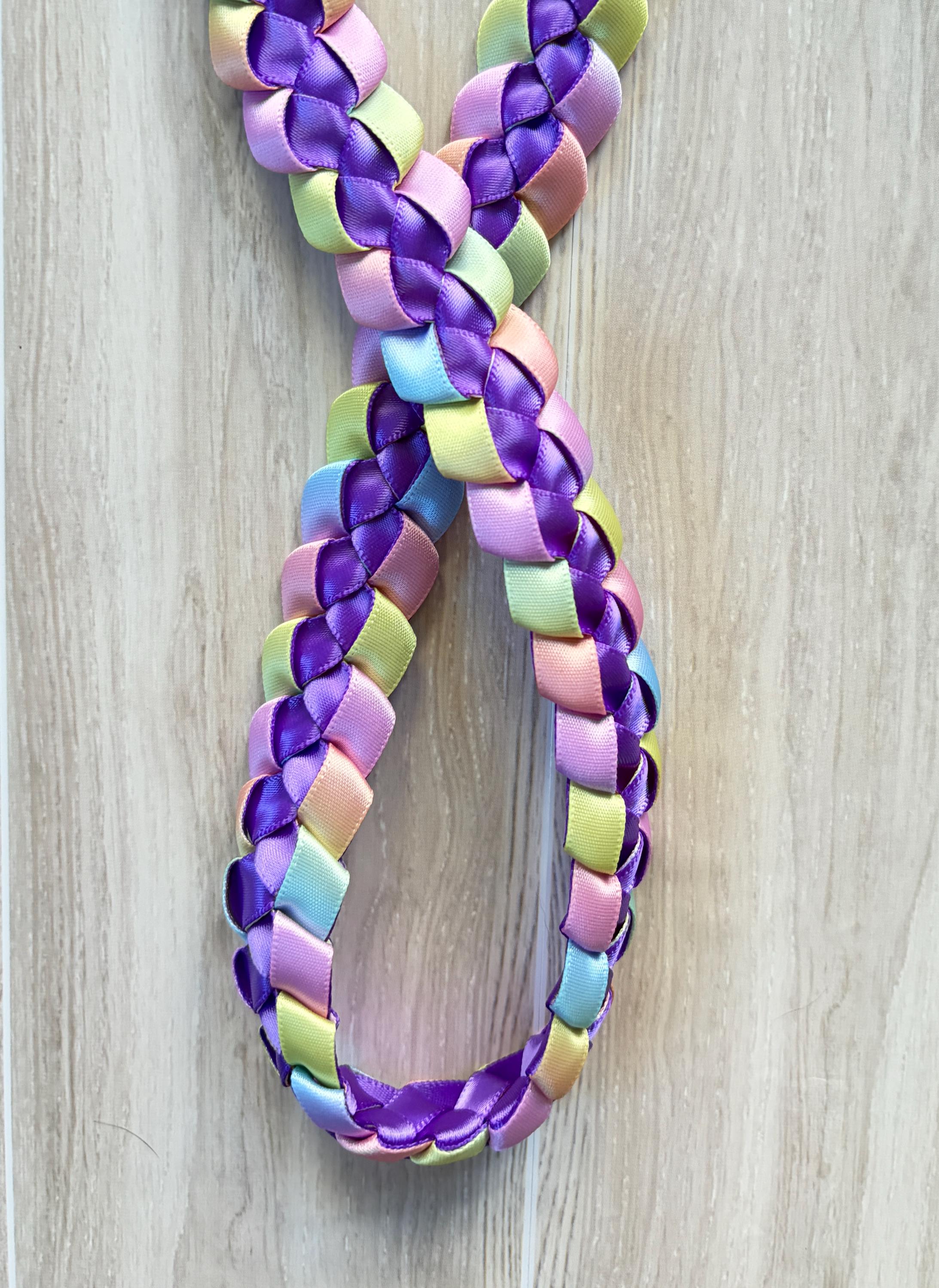 Dark Purple and Pastel Multicolor 3/8" Ribbon Lei