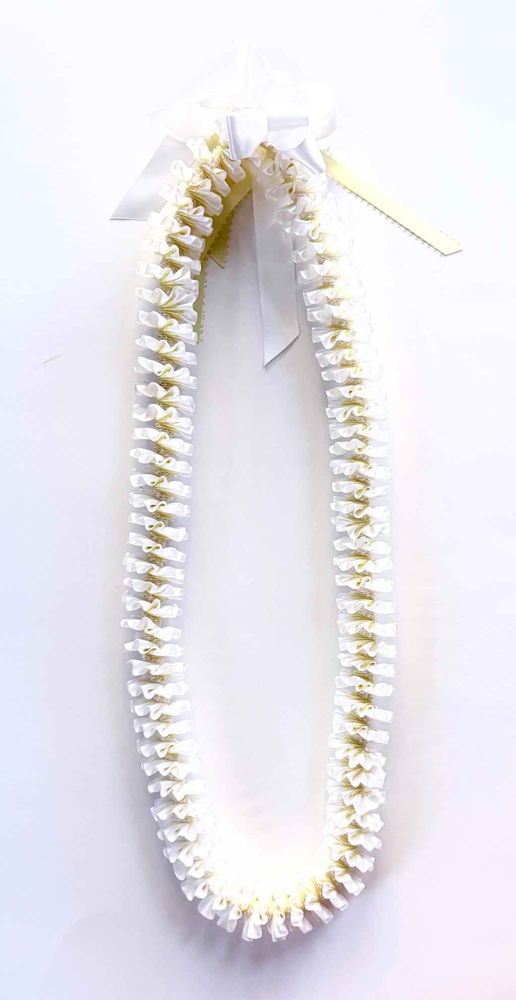 White and Light Yellow Plumeria Ribbon Lei