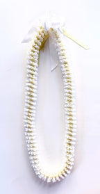 White and Light Yellow Plumeria Ribbon Lei
