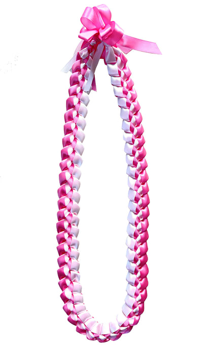 Hot Pink and White 5/8" Ribbon Lei