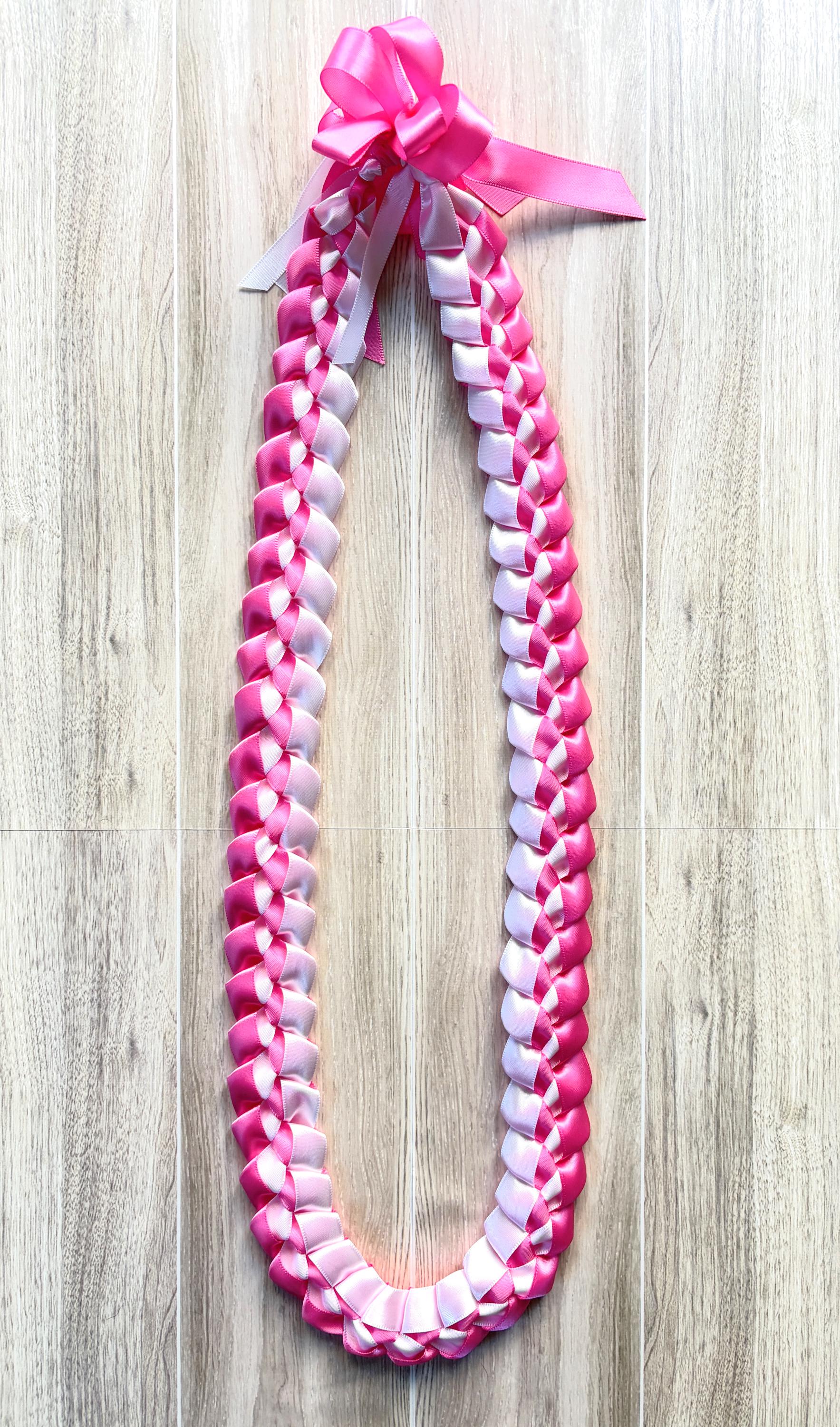 Hot Pink and White 5/8" Ribbon Lei