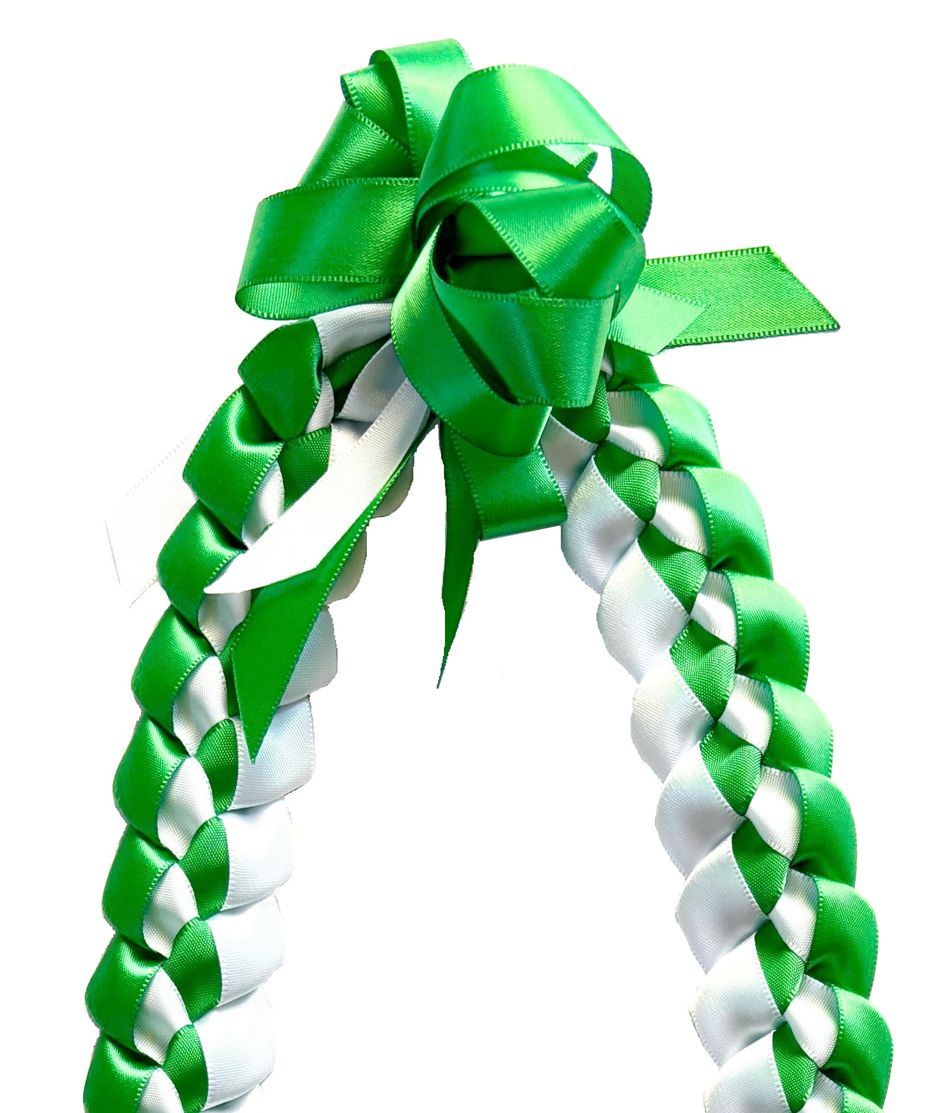 Emerald Green and White 5/8" Ribbon Lei