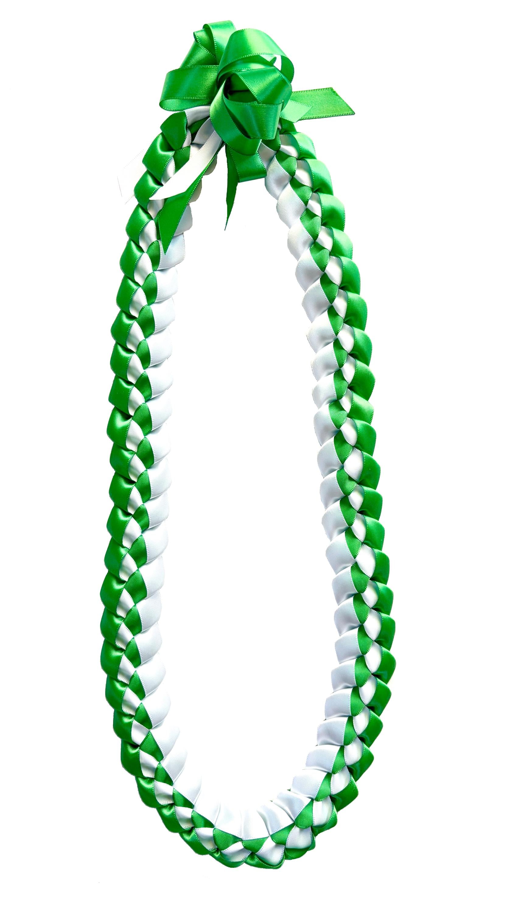 Emerald Green and White 5/8" Ribbon Lei