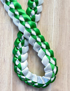 Emerald Green and White 5/8" Ribbon Lei