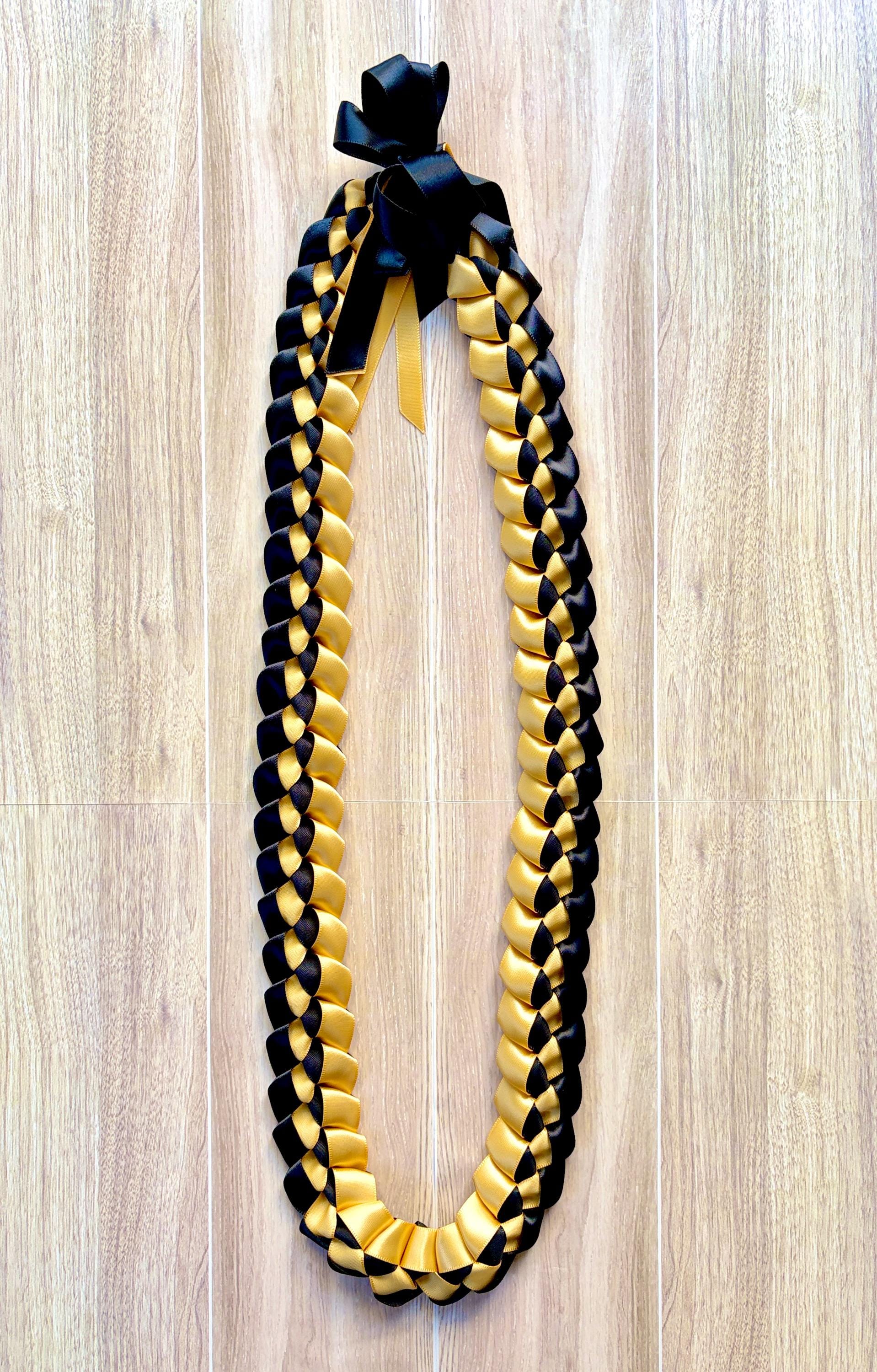 Black and Gold 5/8" Ribbon Lei