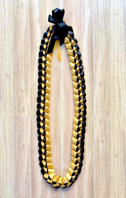 Black and Gold 5/8" Ribbon Lei