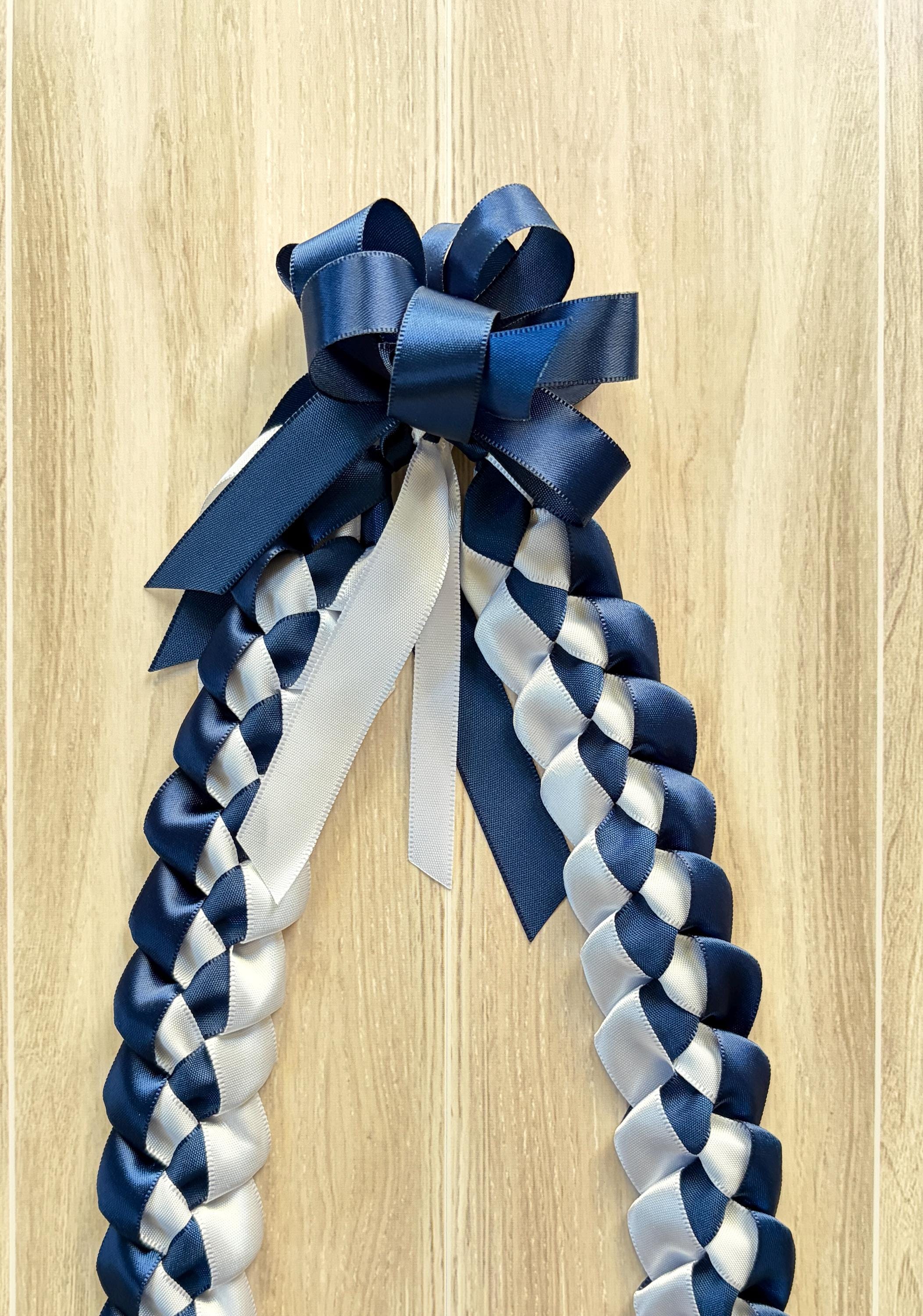 Navy Blue and White 5/8" Ribbon Lei