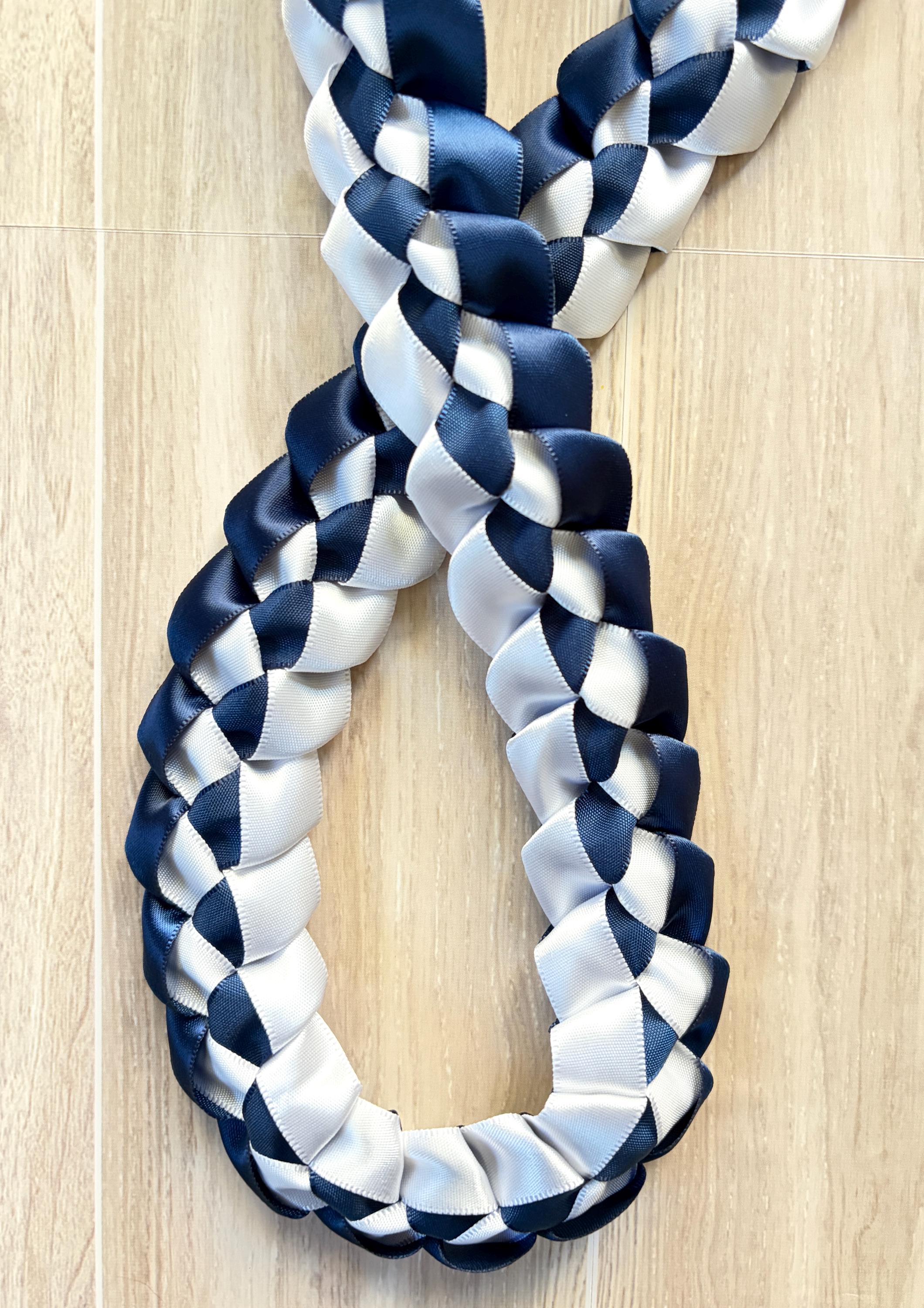 Navy Blue and White 5/8" Ribbon Lei