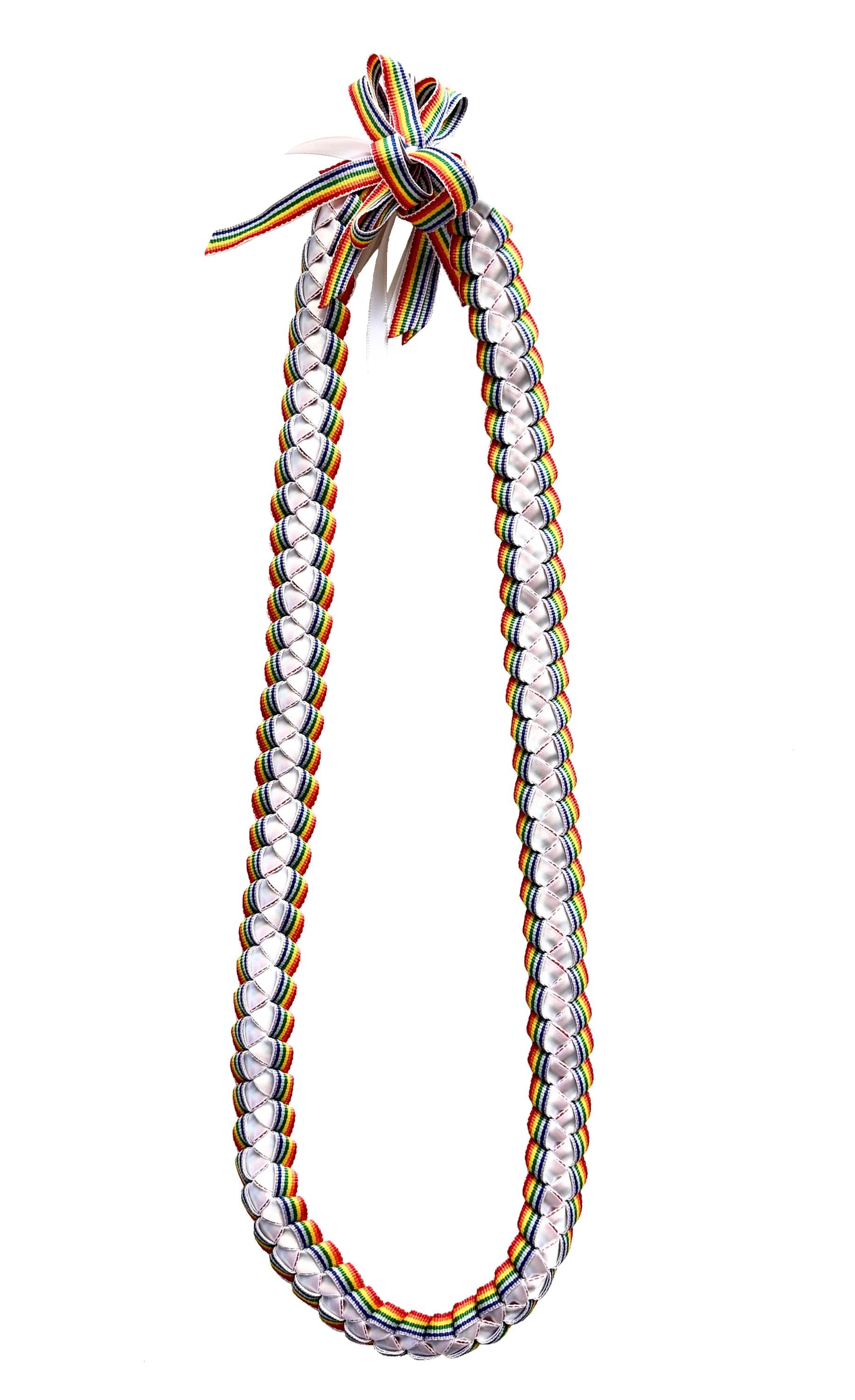 Rainbow and White 3/8-inch Ribbon Lei