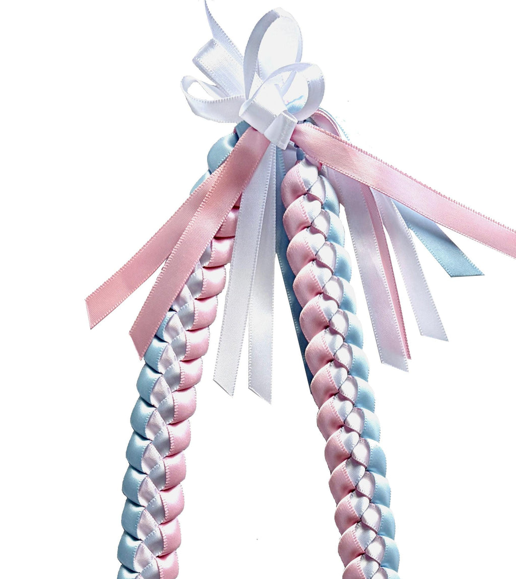 Light Blue, Pink, and White 3/8"" Ribbon Lei