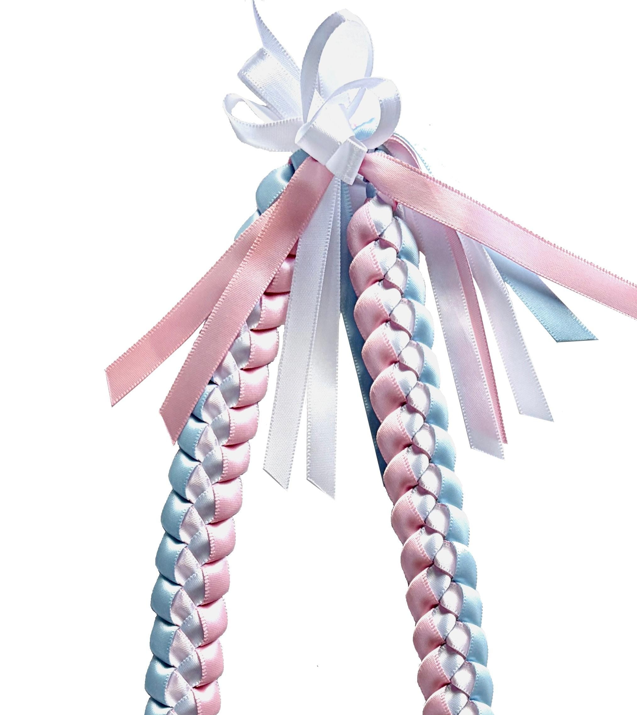 Light Blue, Pink, and White 3/8"" Ribbon Lei