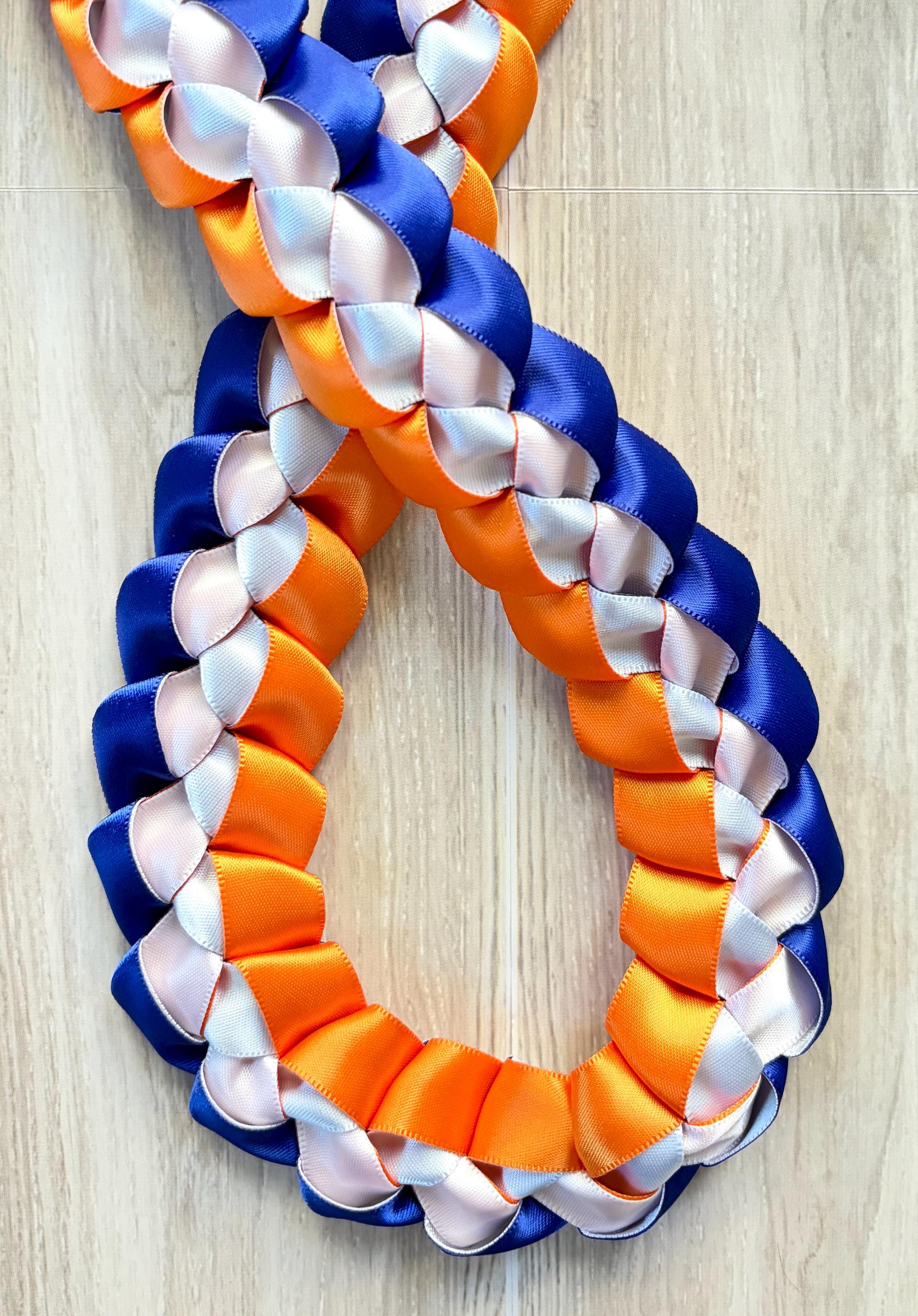 Royal Blue, Orange, and White 5/8" Ribbon Lei