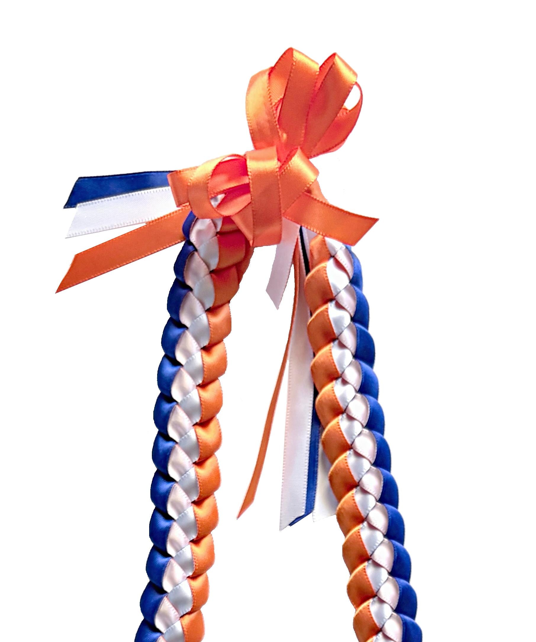 Royal Blue, Orange, and White 3/8" Ribbon Lei