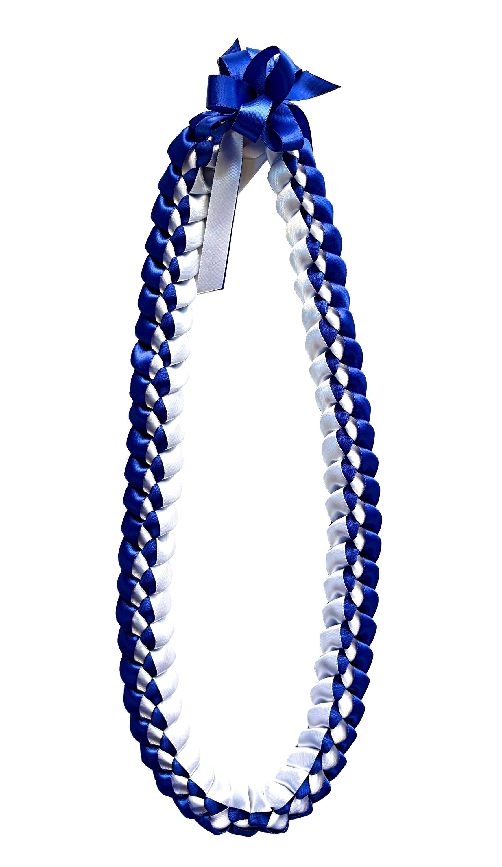 Royal Blue and White 5/8" Ribbon Lei