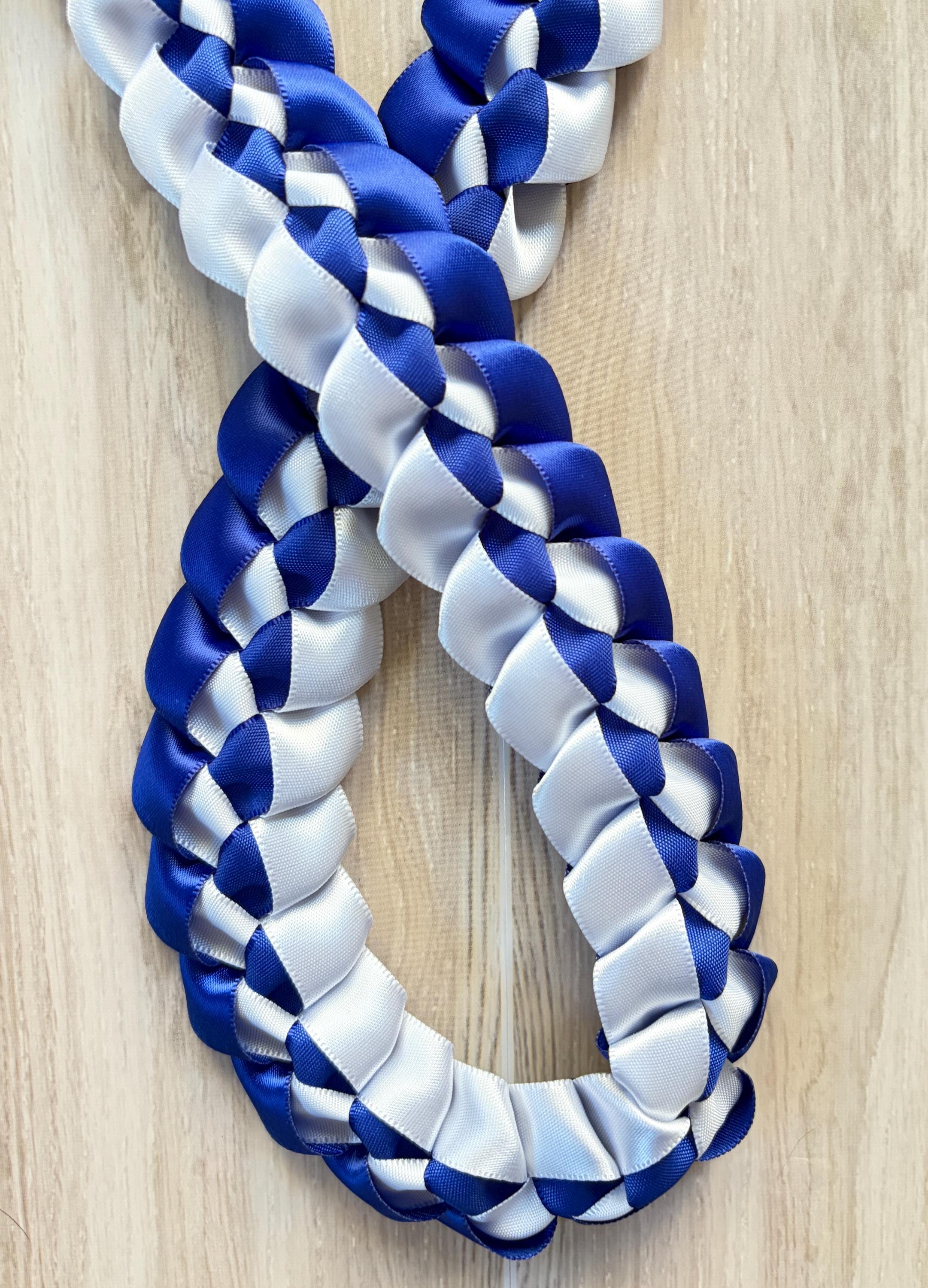 Royal Blue and White 5/8" Ribbon Lei