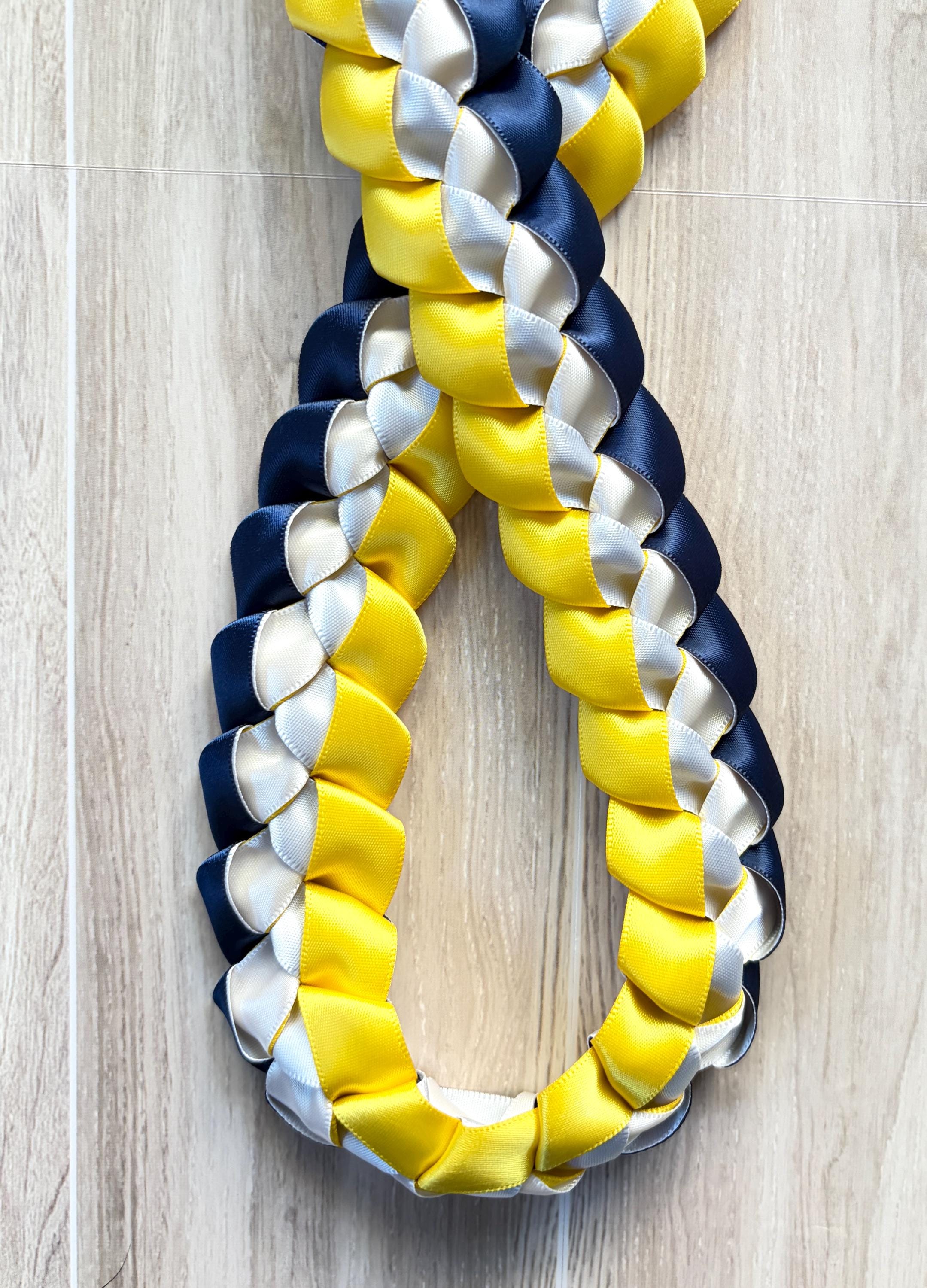 Navy Blue, Yellow, and White 5/8" Ribbon Lei