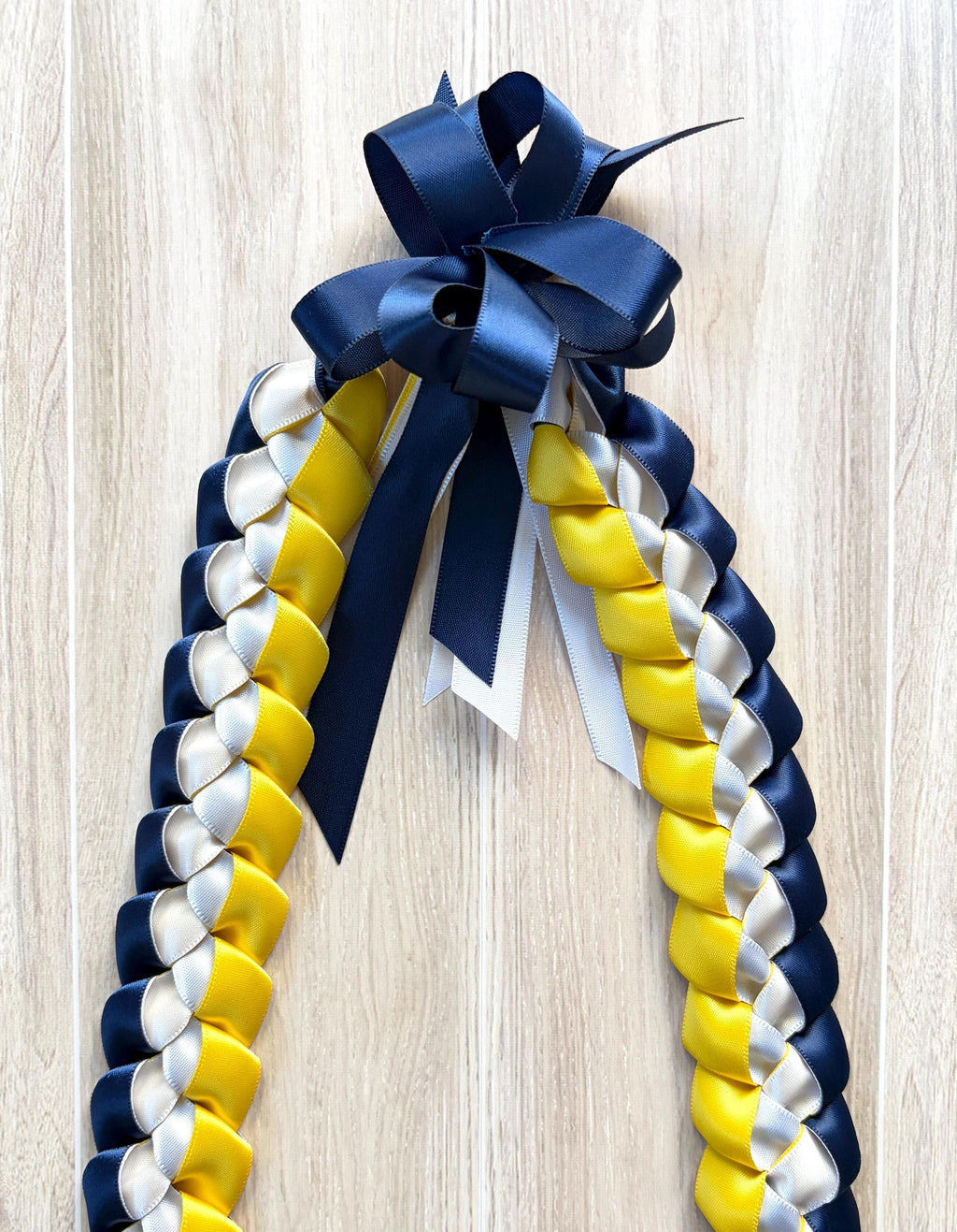 Navy Blue, Yellow, and White 5/8" Ribbon Lei