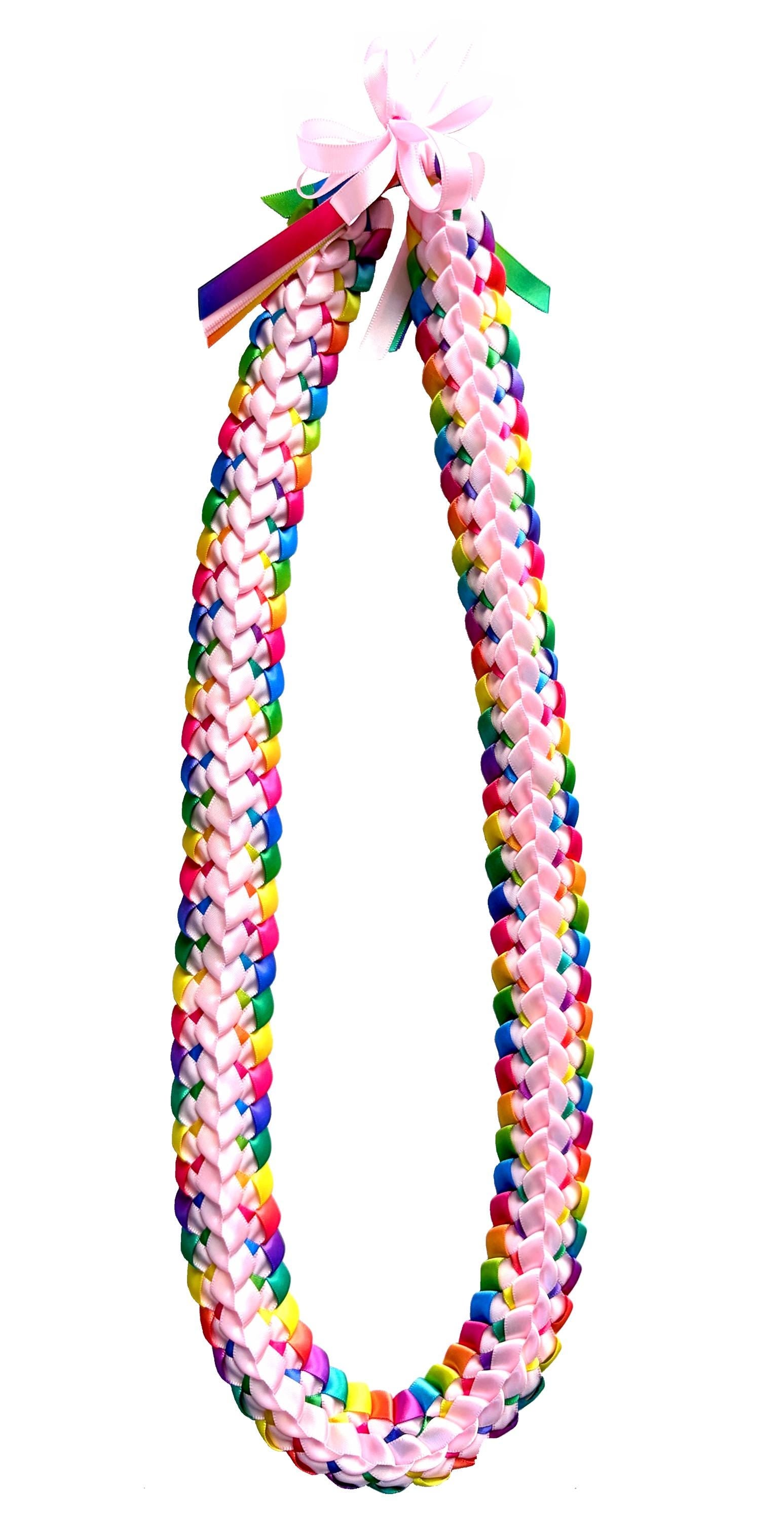 Pink and Pastel Multicolor Double Ribbon Lei