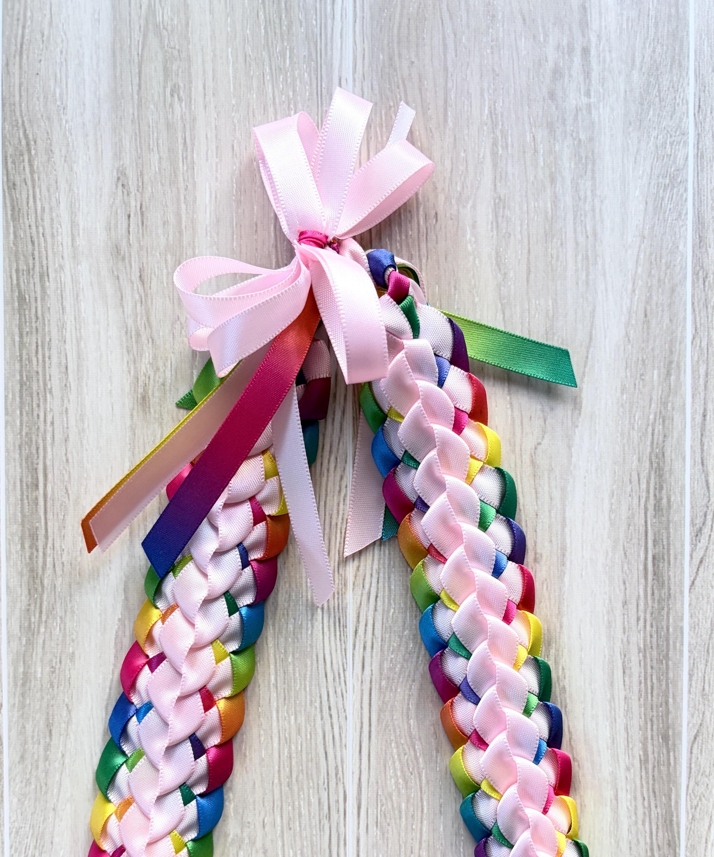 Pink and Pastel Multicolor Double Ribbon Lei