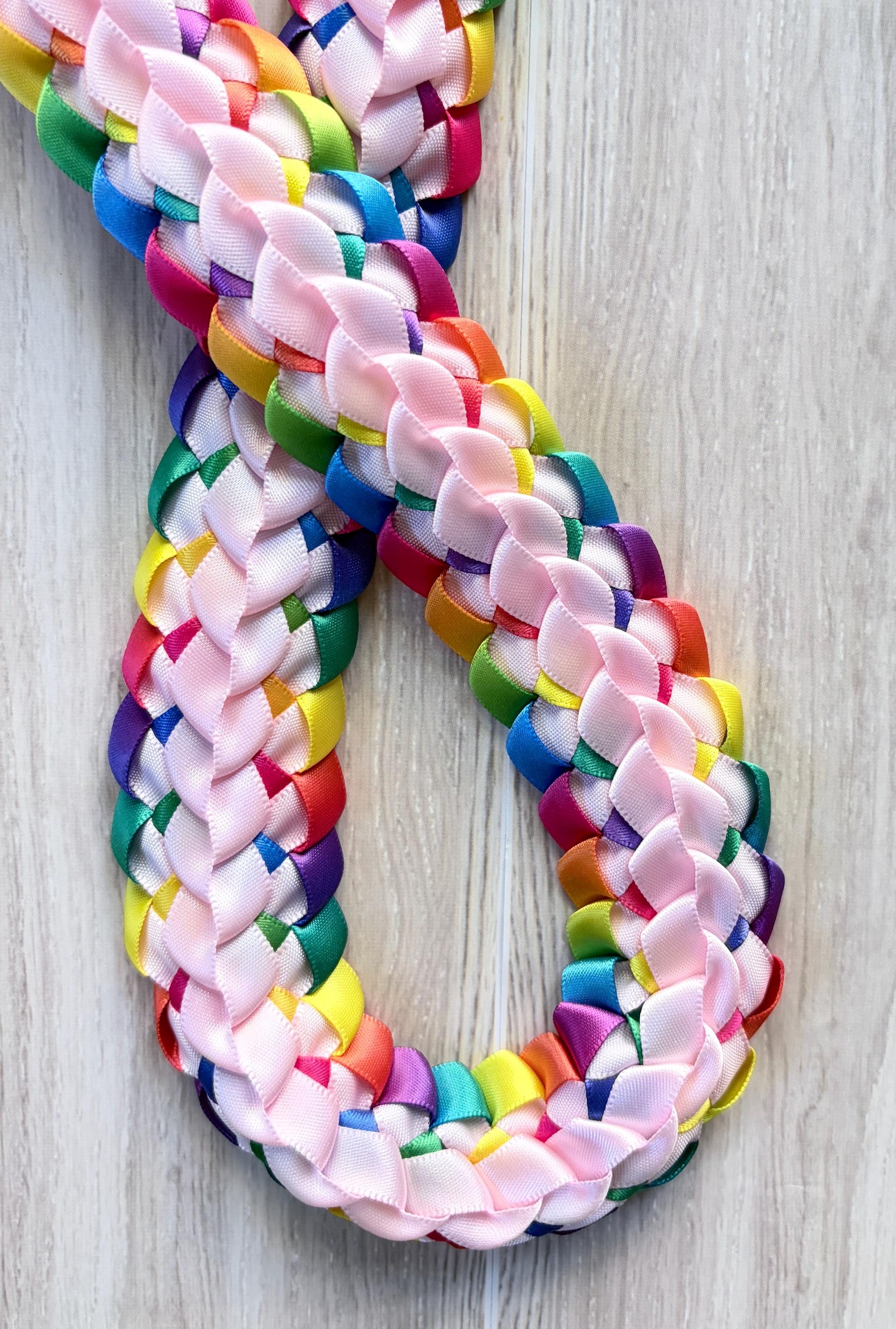 Pink and Pastel Multicolor Double Ribbon Lei