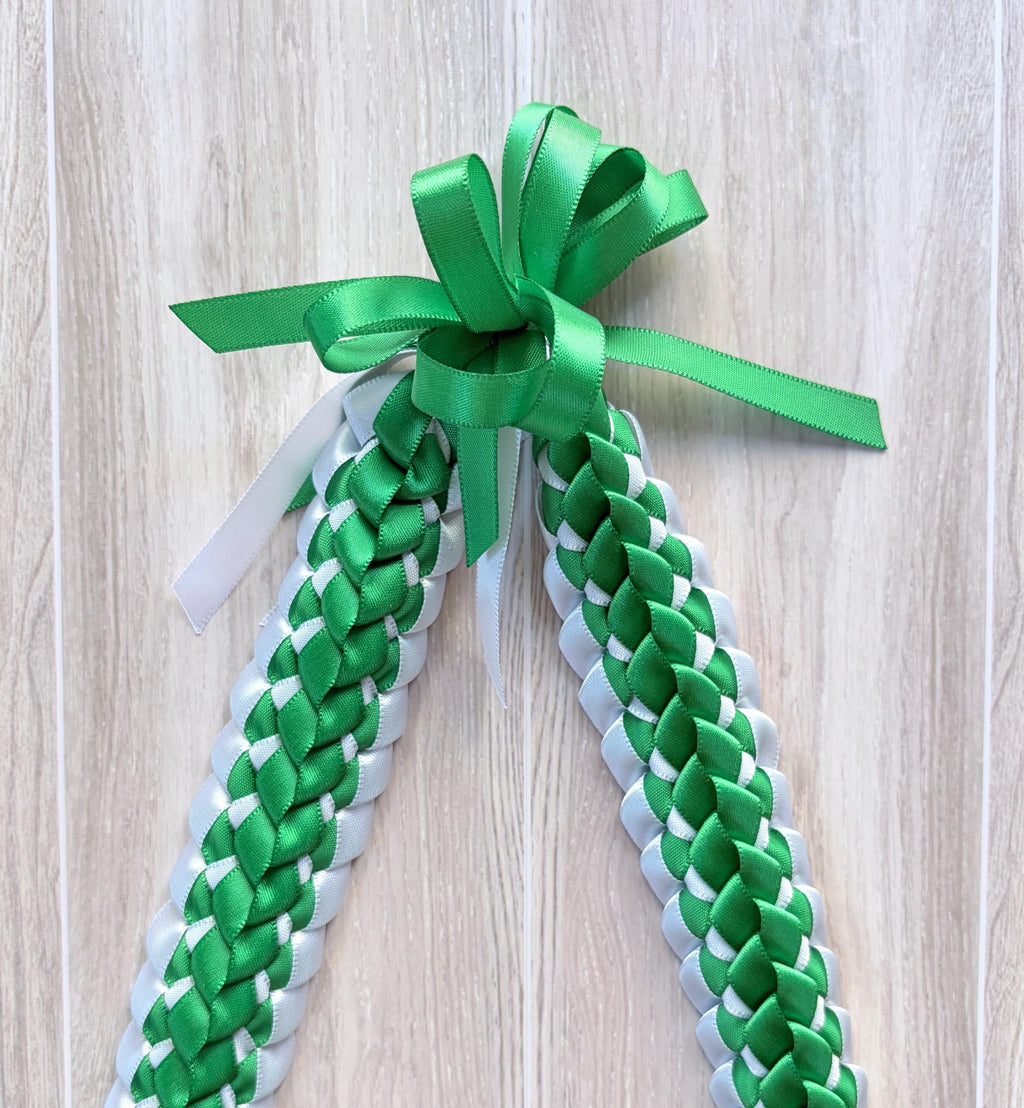 Emerald Green and White Double Ribbon Lei