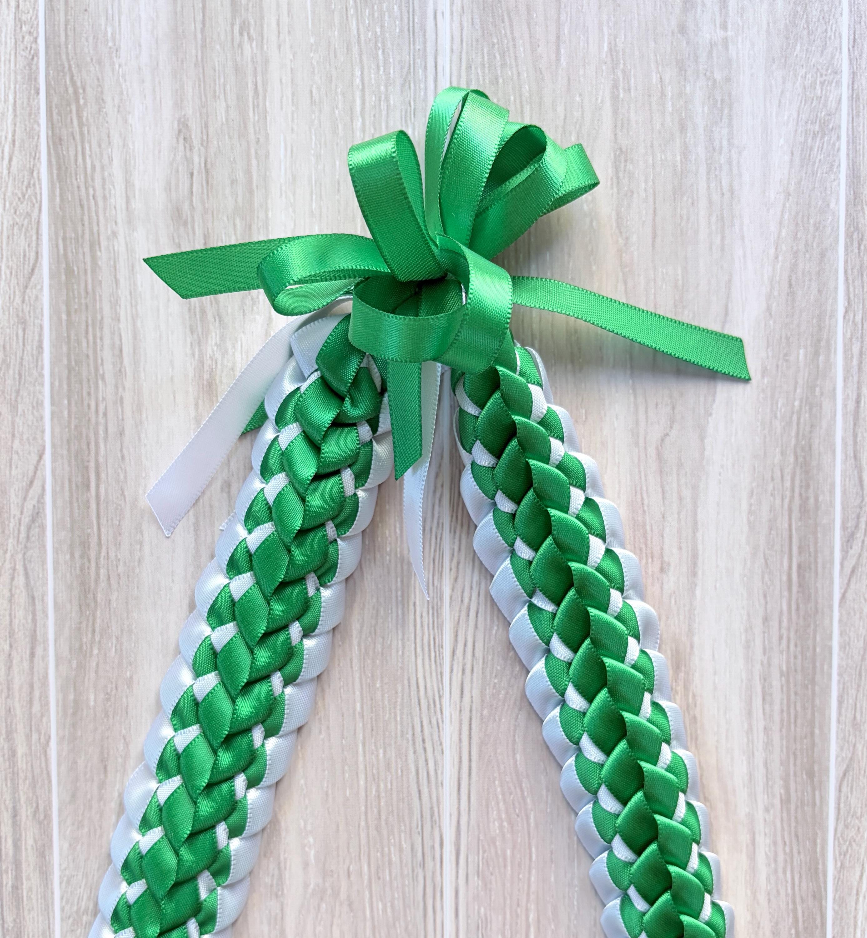 Emerald Green and White Double Ribbon Lei