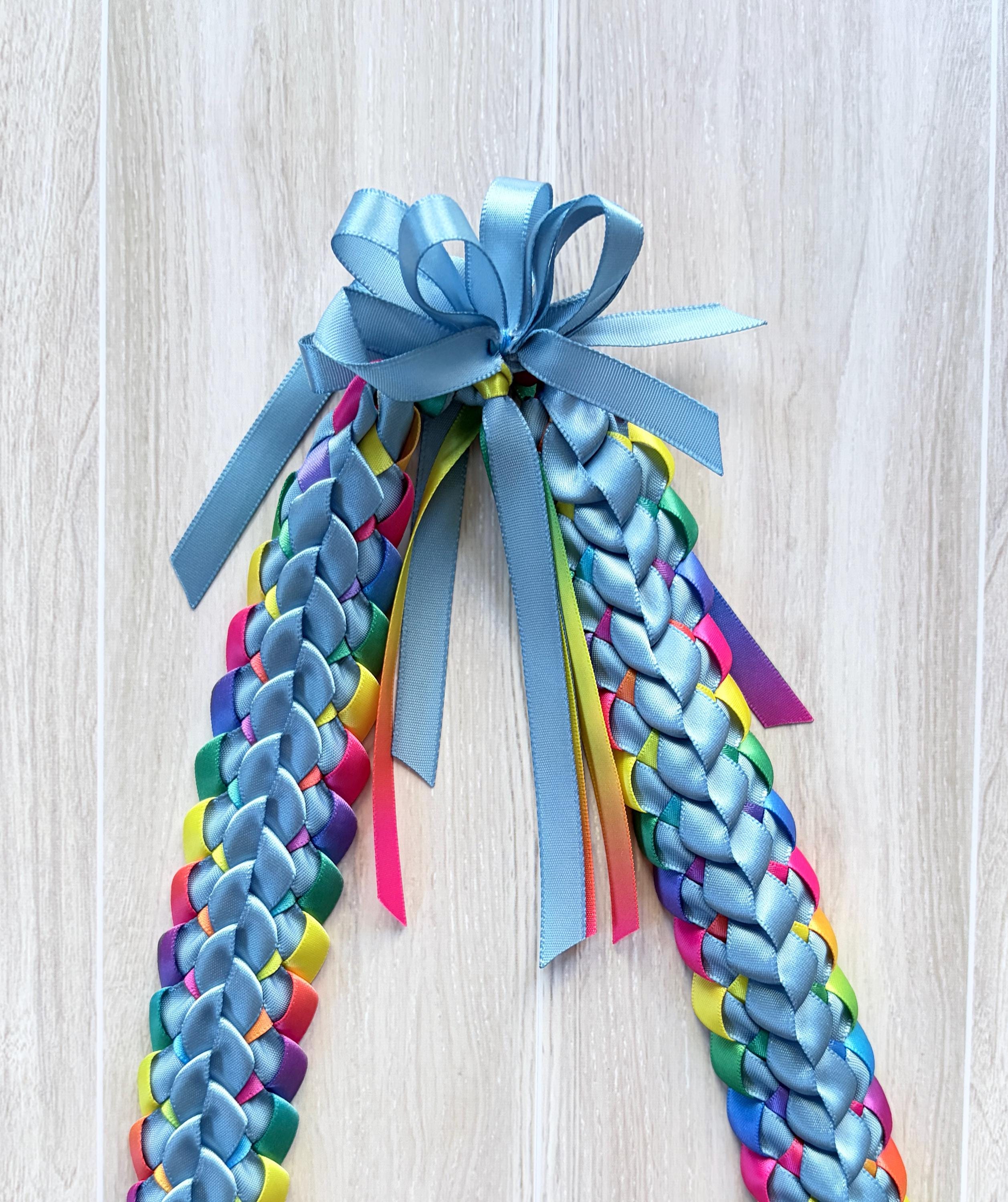Slate Blue and Pastel Multicolor Ribbon Lei
