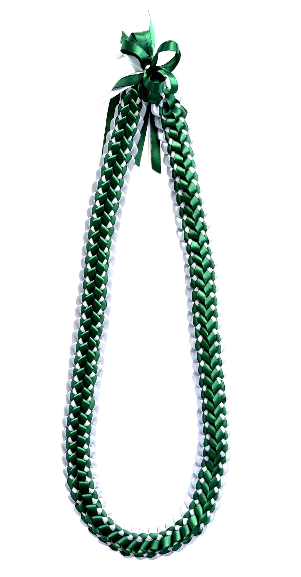 Forest Green and White Double Ribbon Lei