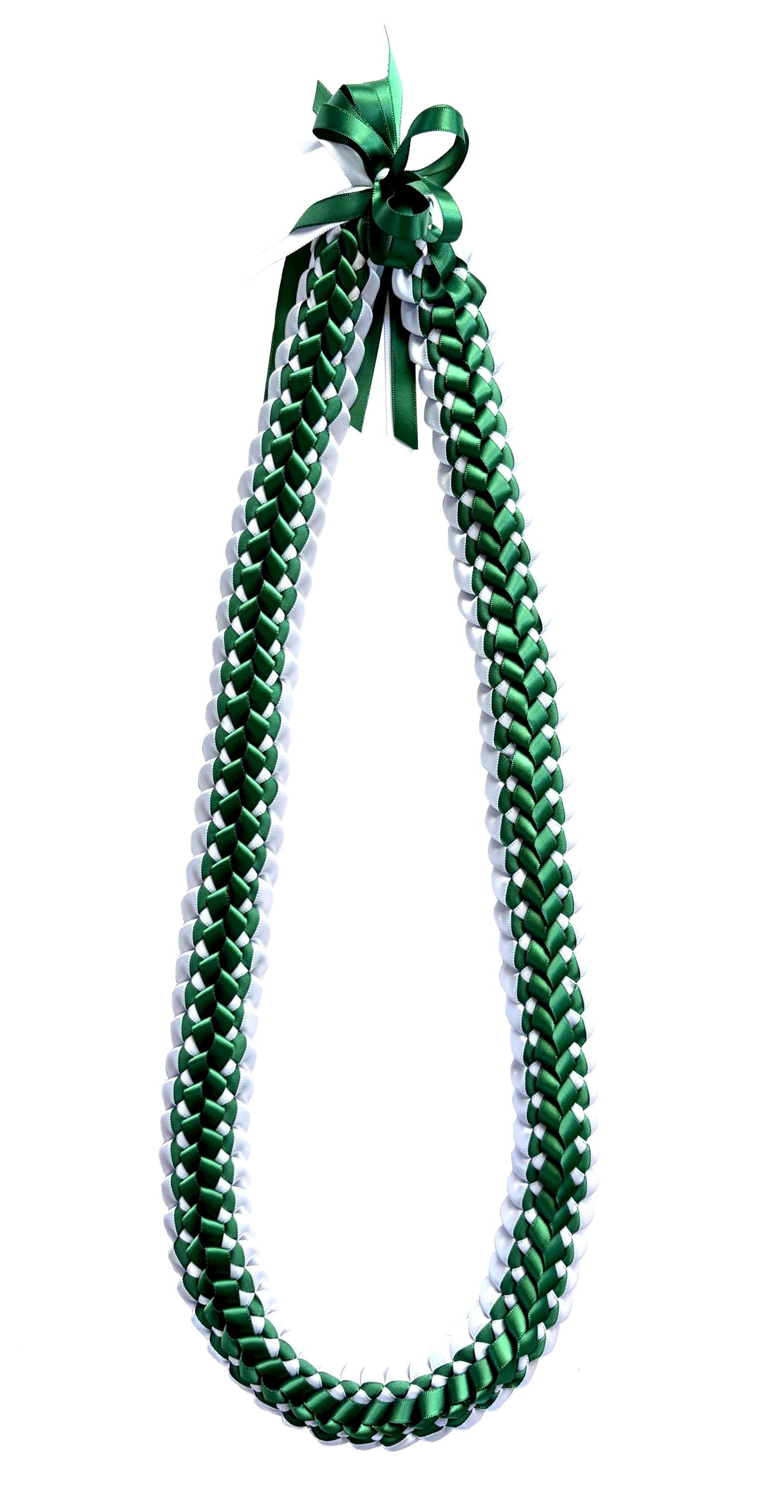 Forest Green and White Double Ribbon Lei