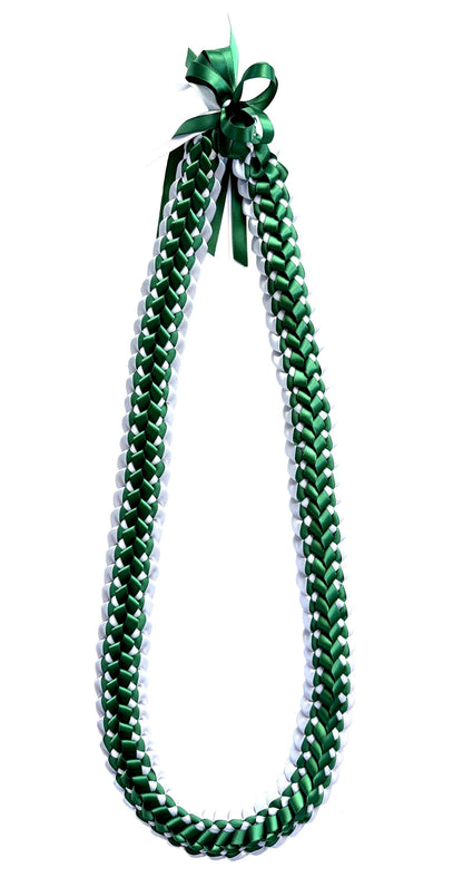 Forest Green and White Double Ribbon Lei