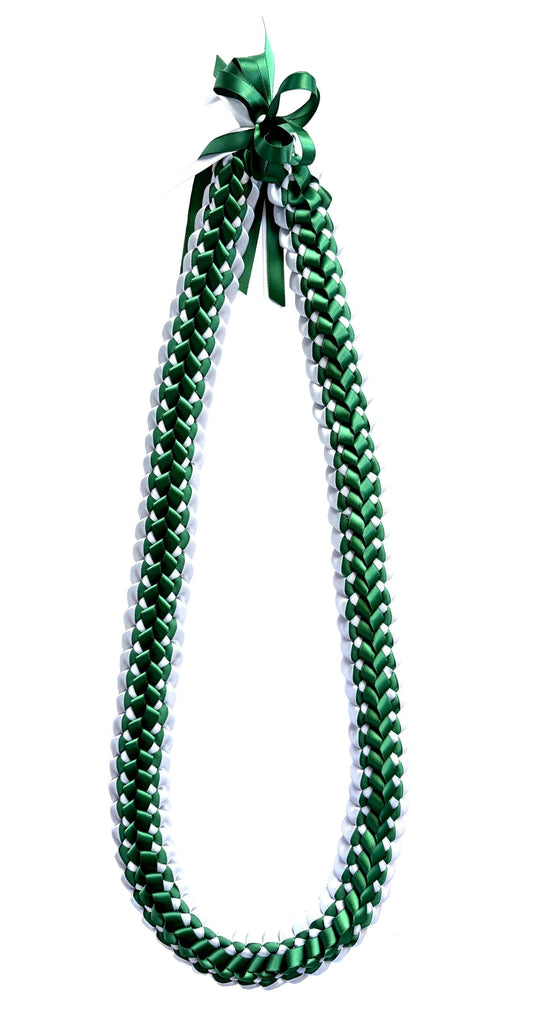 Forest Green and White Double Ribbon Lei