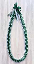 Forest Green and White Double Ribbon Lei