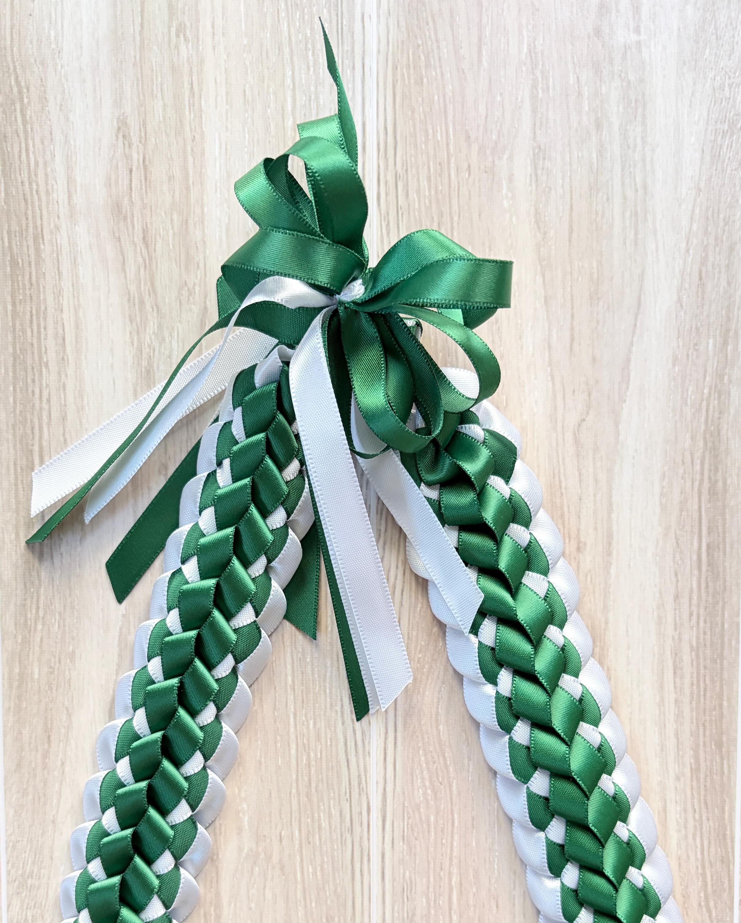 Forest Green and White Double Ribbon Lei