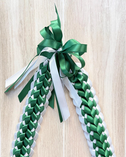 Forest Green and White Double Ribbon Lei