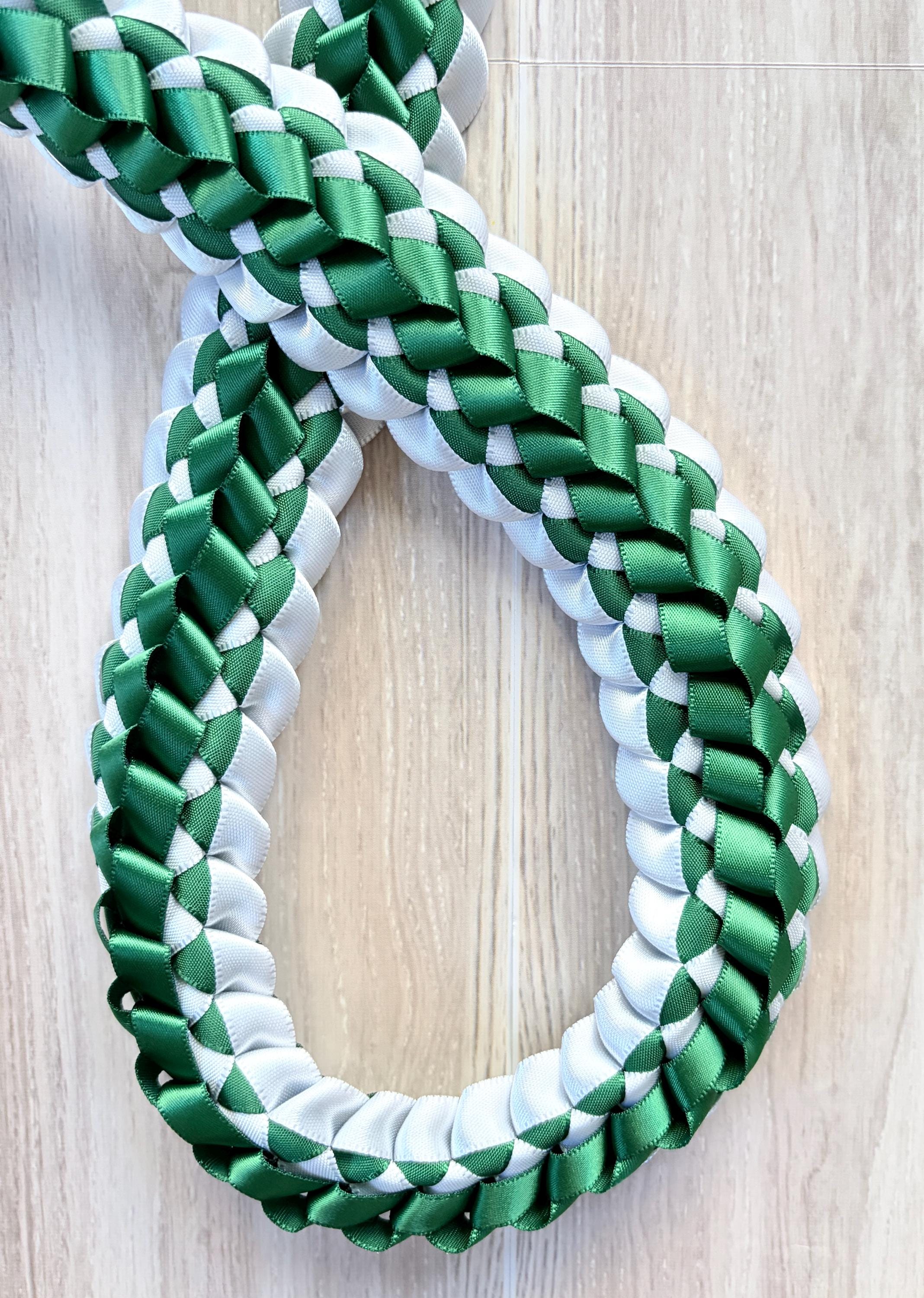 Forest Green and White Double Ribbon Lei