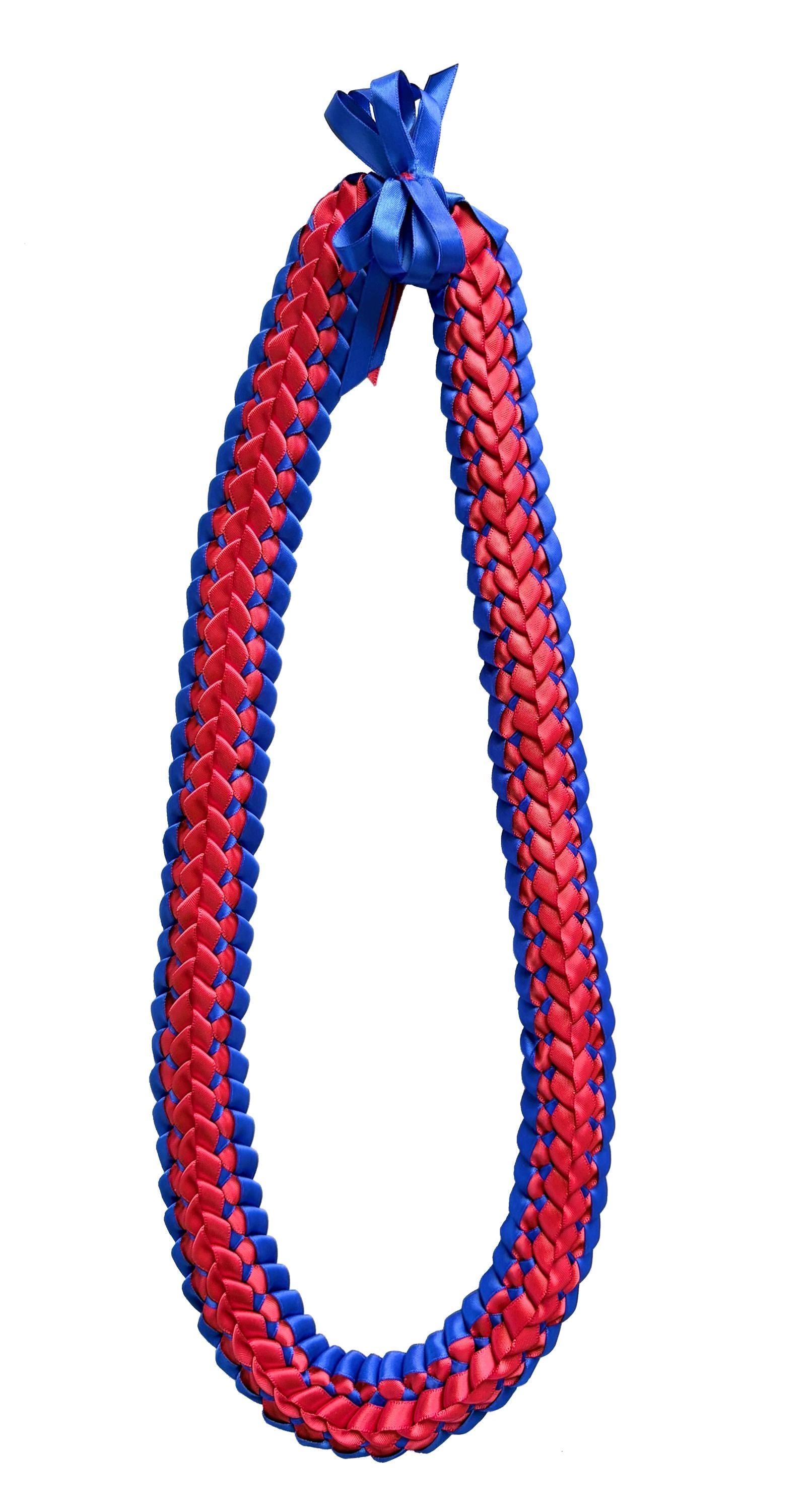 Royal Blue and Red Double Ribbon Lei