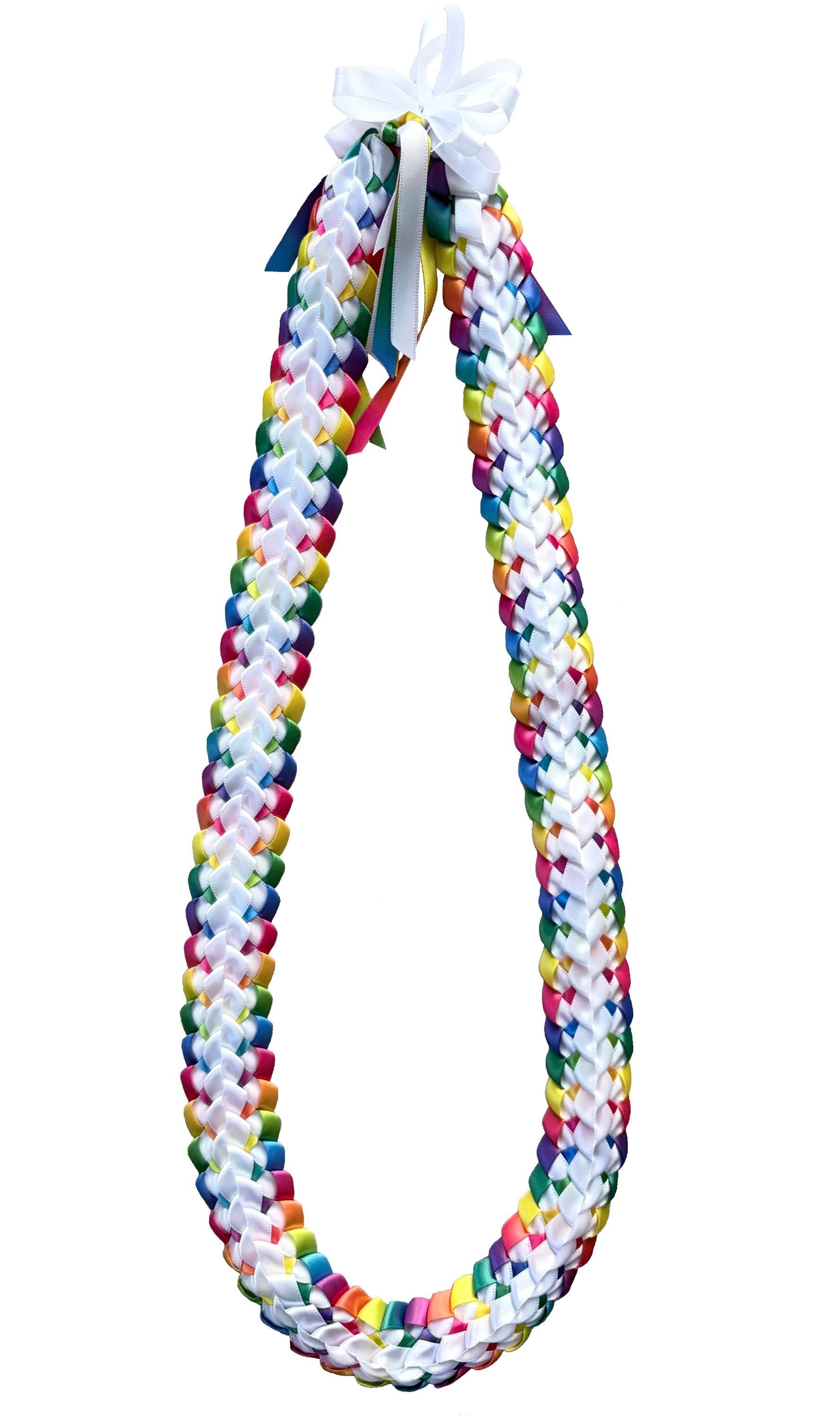 White and Pastel Multicolor Ribbon Lei