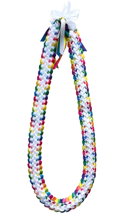 White and Pastel Multicolor Ribbon Lei