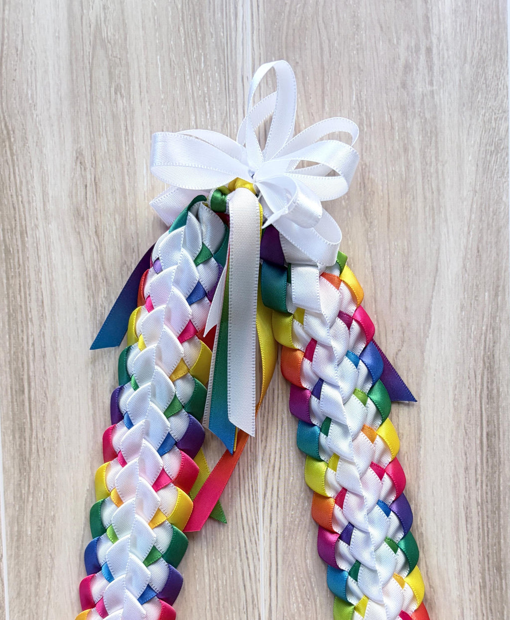 White and Pastel Multicolor Ribbon Lei
