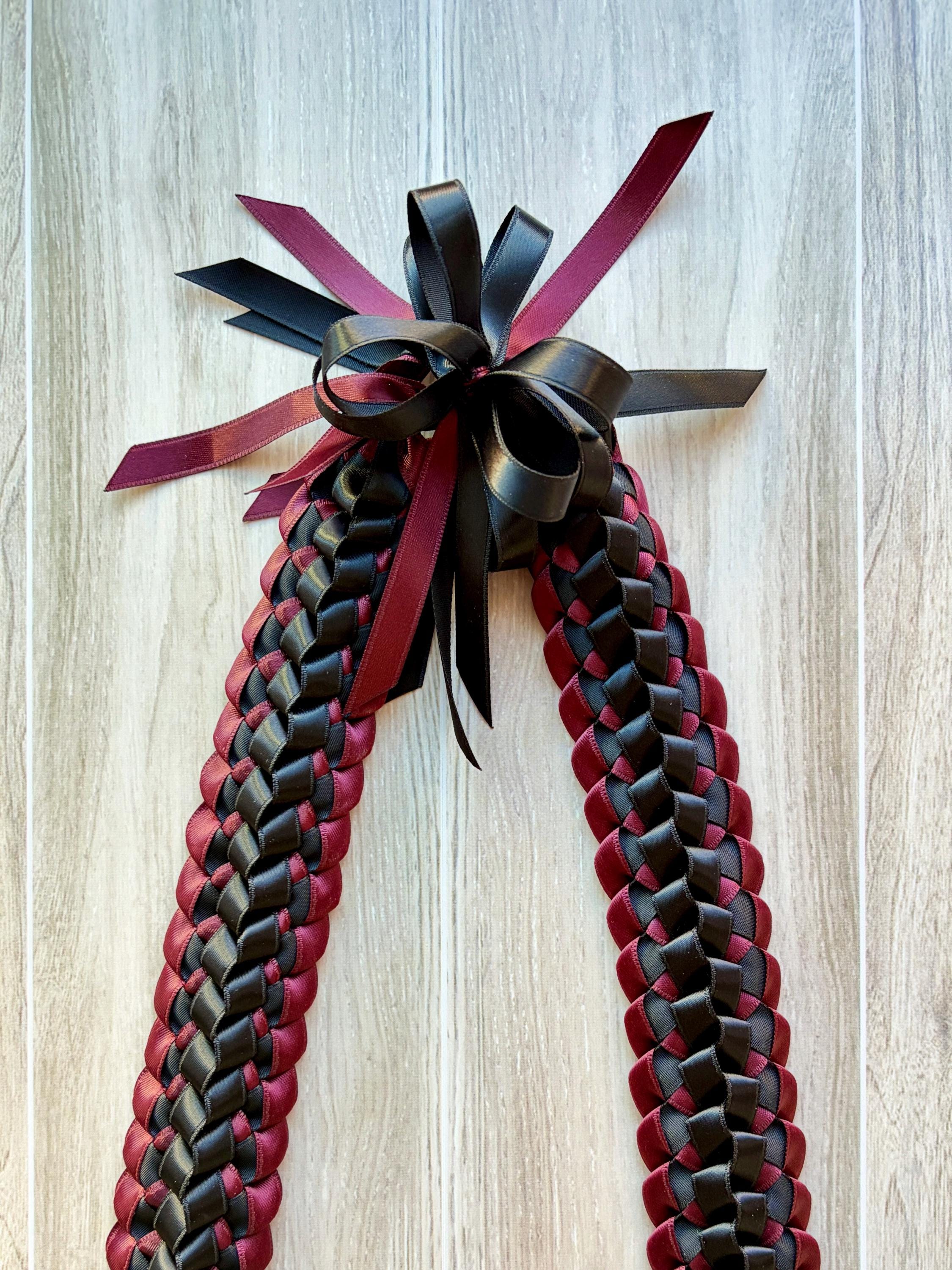 Burgundy and Black Double Ribbon Lei
