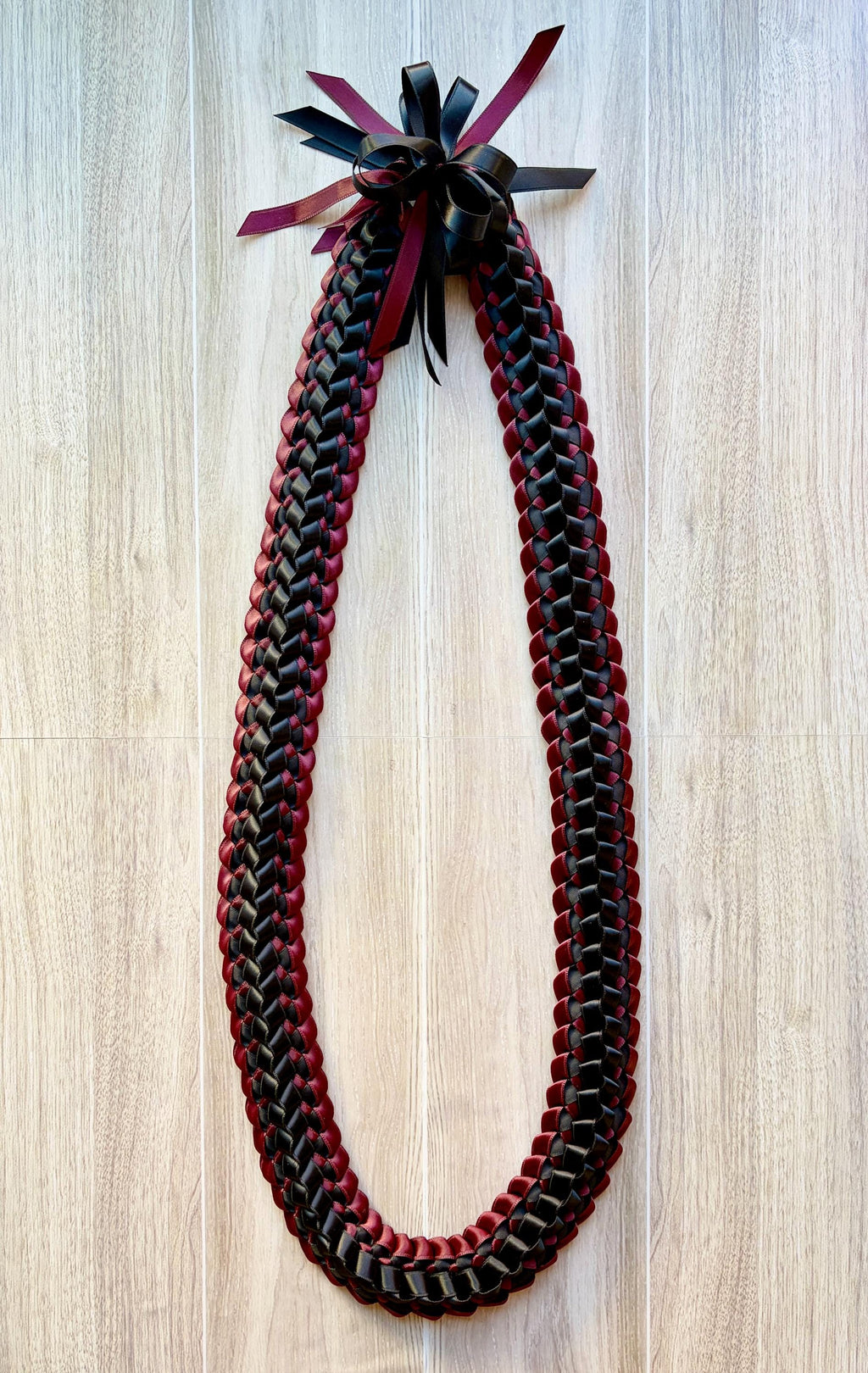 Burgundy and Black Double Ribbon Lei