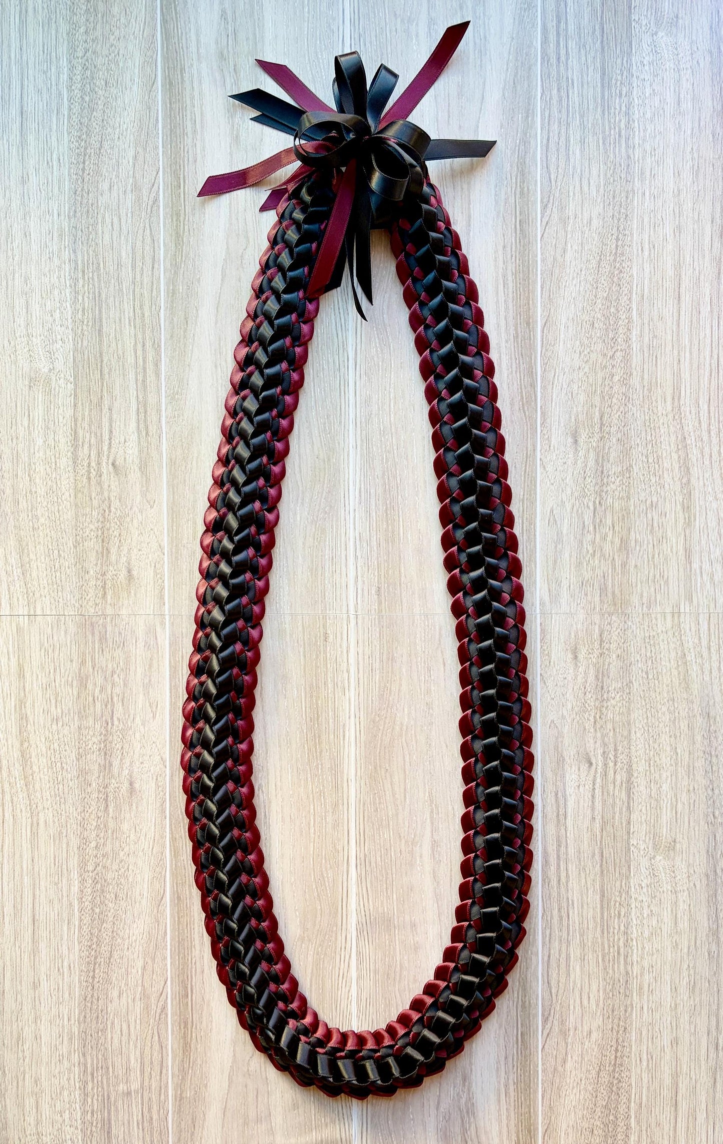Burgundy and Black Double Ribbon Lei