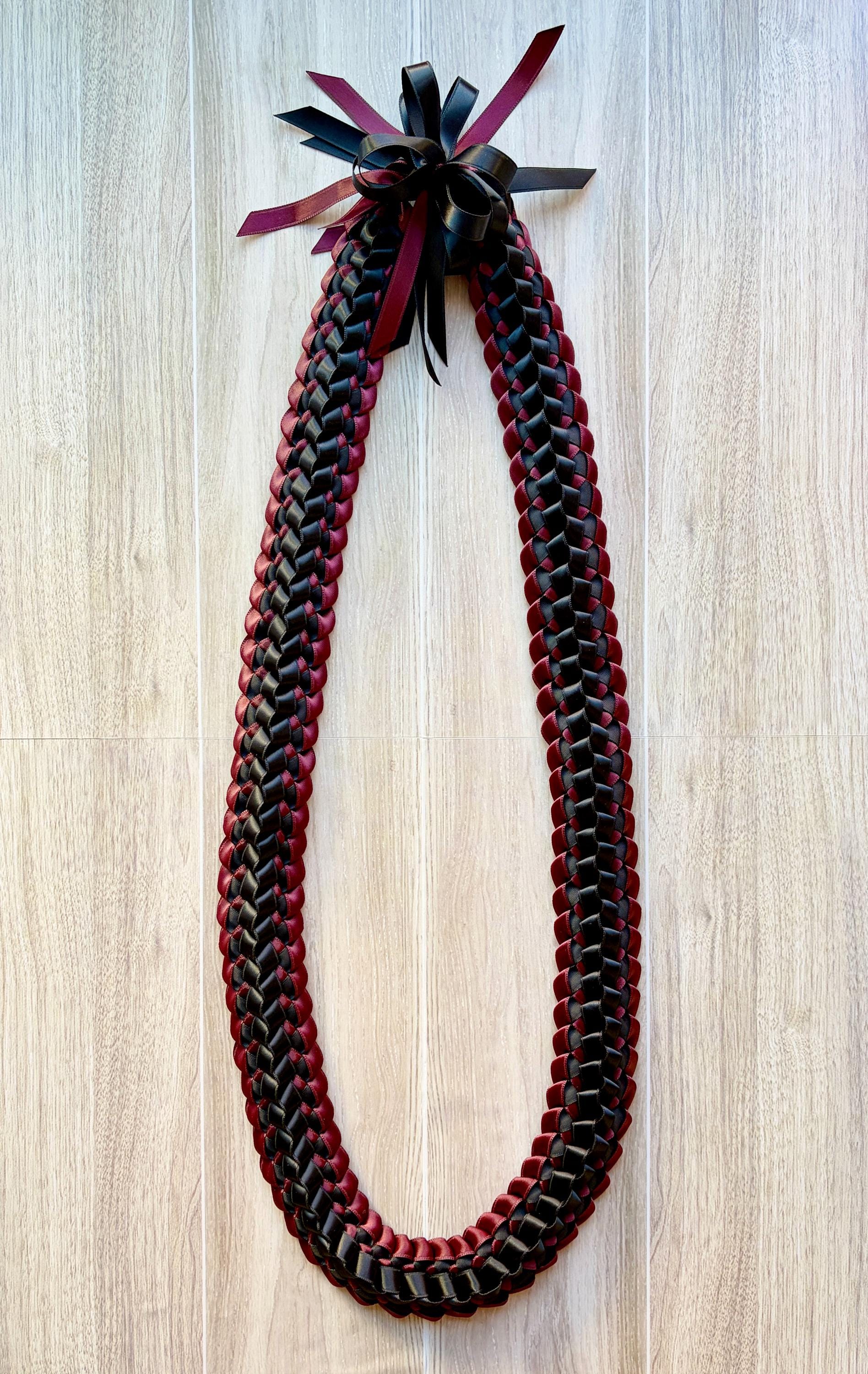 Burgundy and Black Double Ribbon Lei