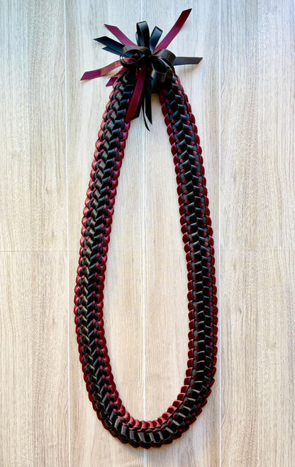 Burgundy and Black Double Ribbon Lei