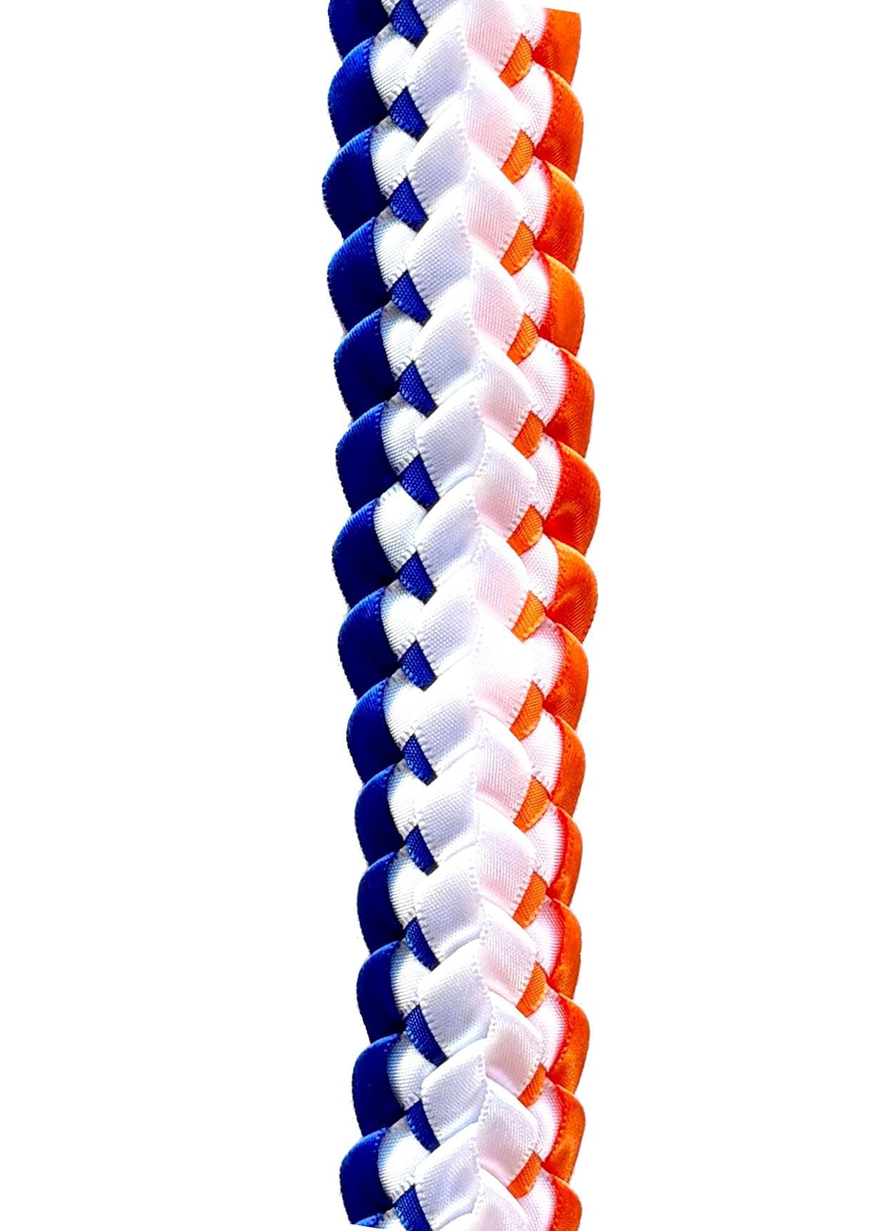 Royal Blue, Orange, and White Double Ribbon Lei
