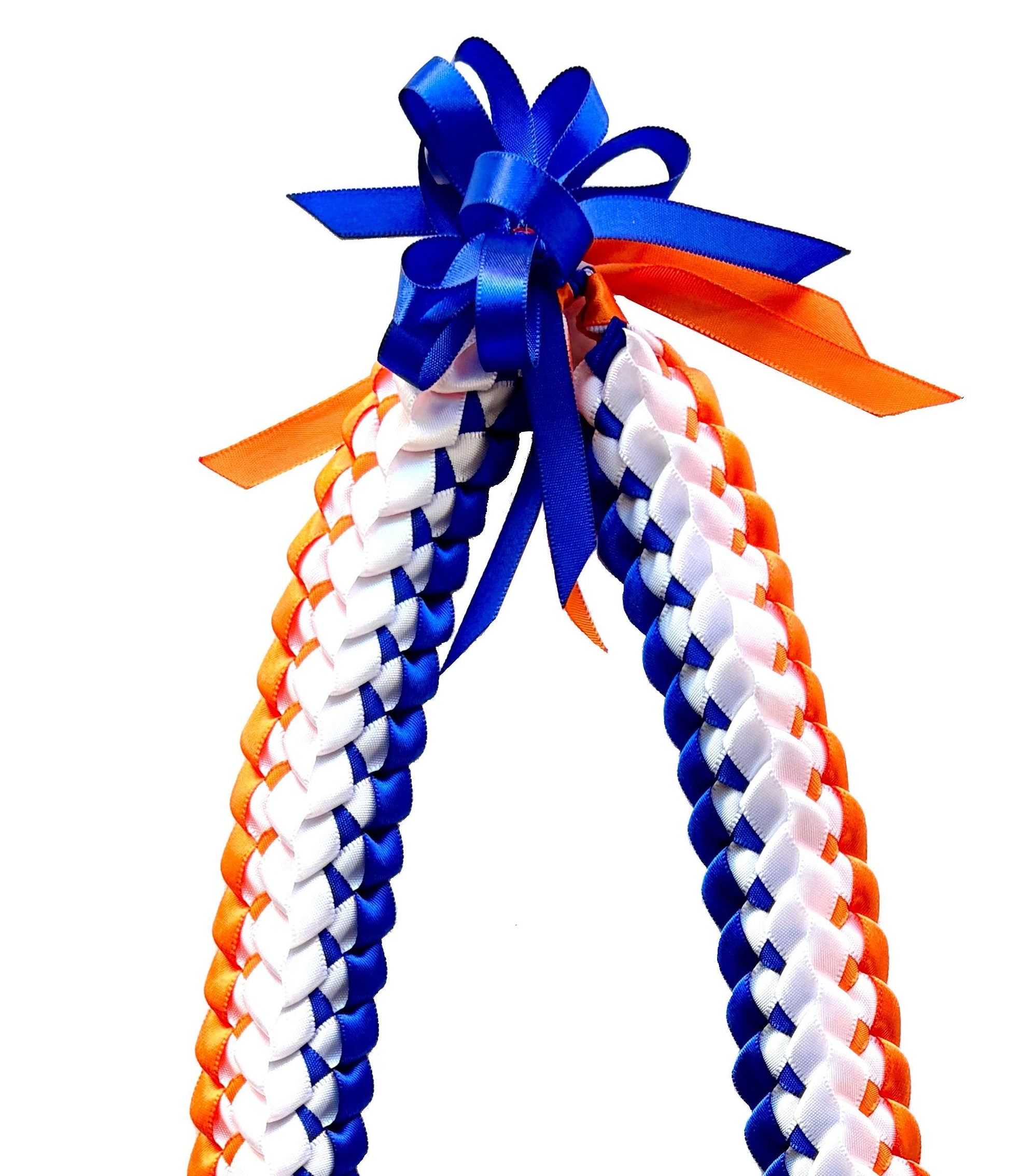 Royal Blue, Orange, and White Double Ribbon Lei