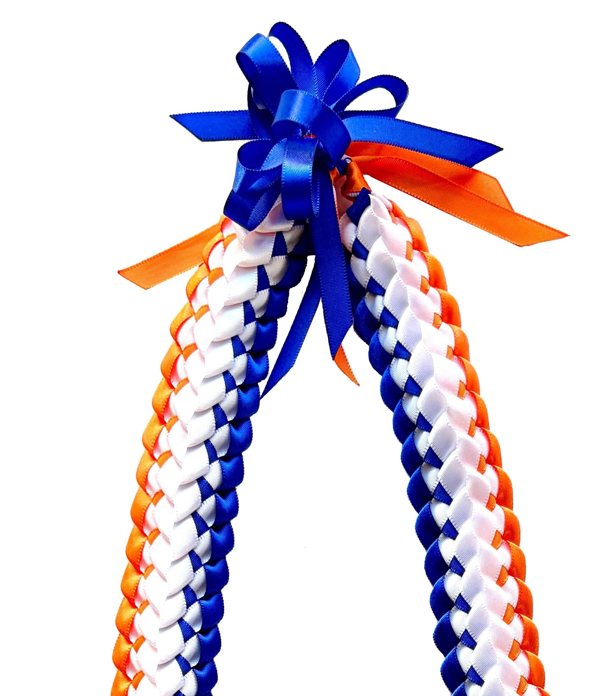 Royal Blue, Orange, and White Double Ribbon Lei