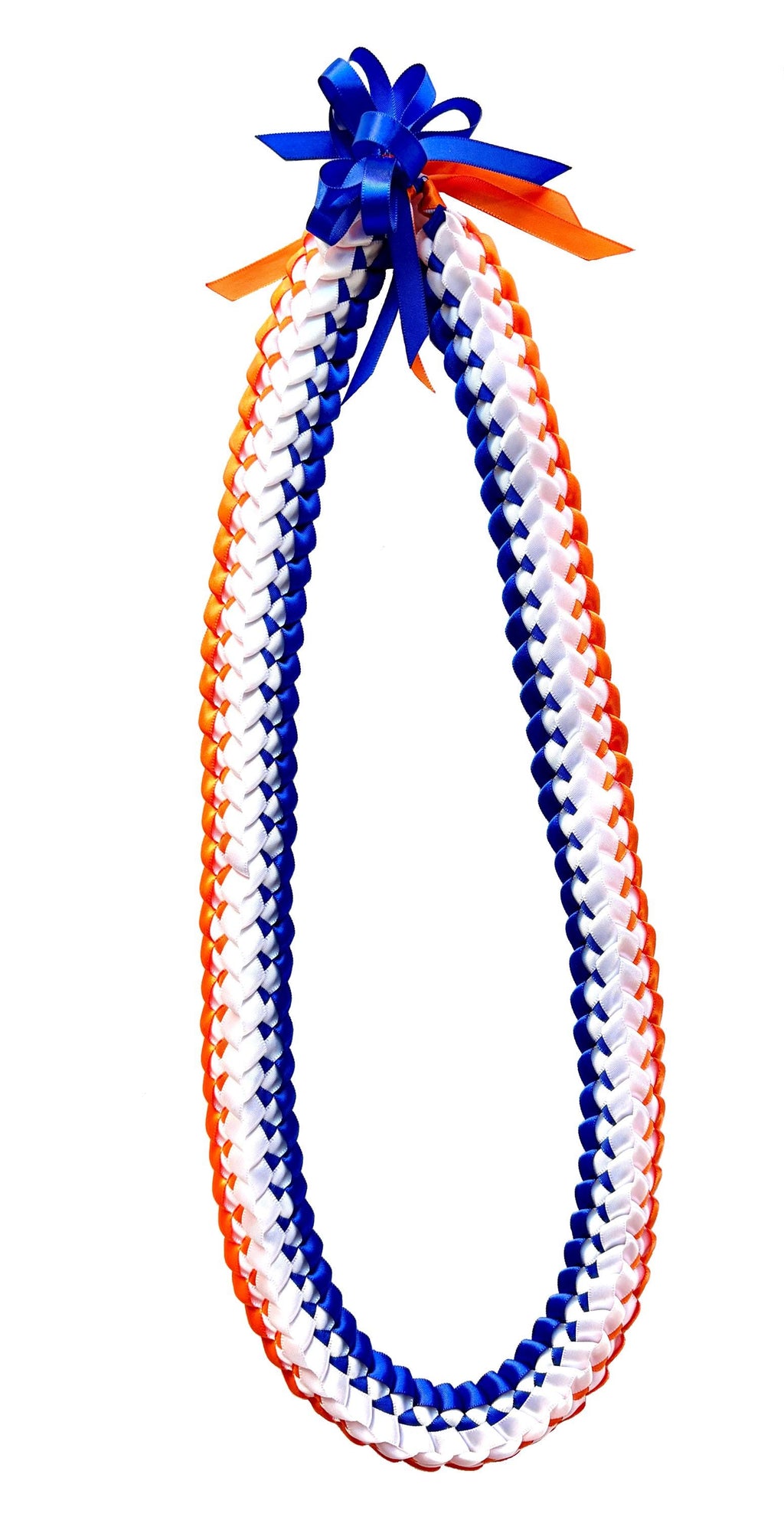 Royal Blue, Orange, and White Double Ribbon Lei
