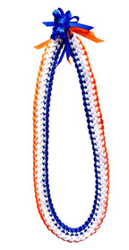 Royal Blue, Orange, and White Double Ribbon Lei
